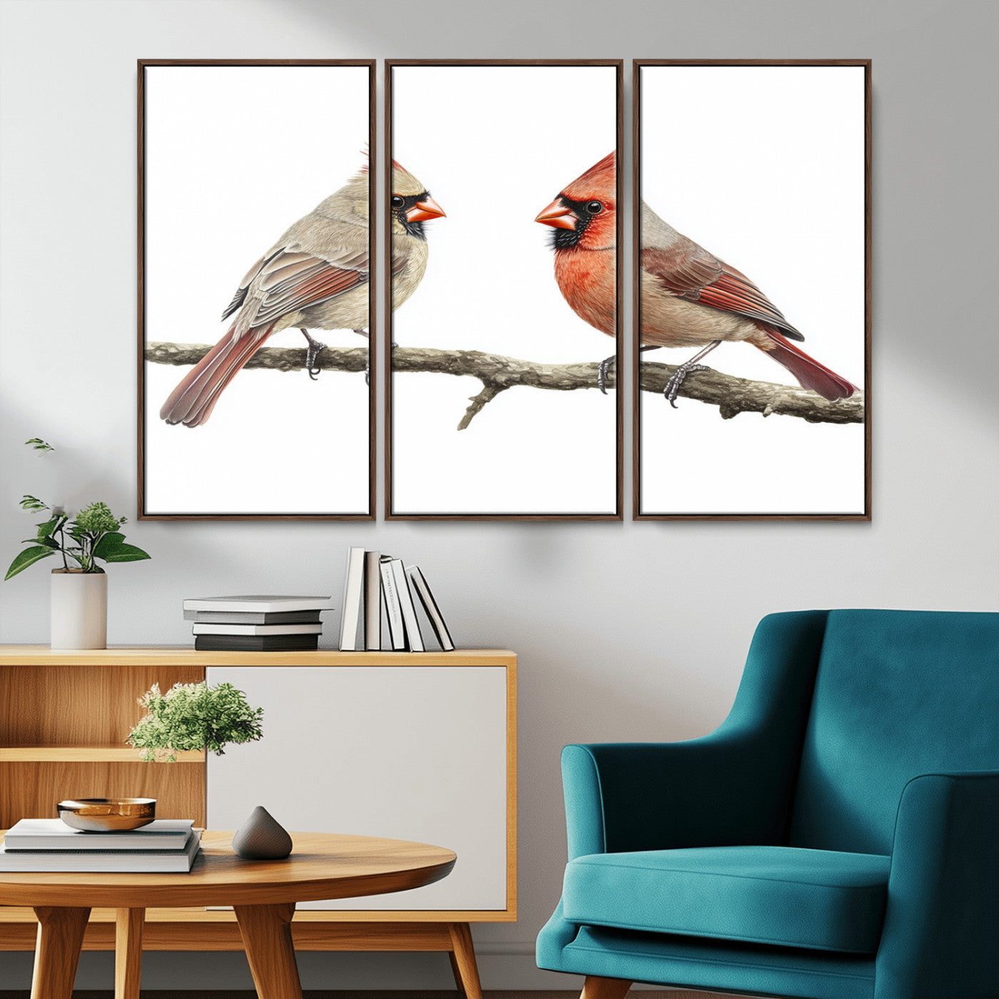 MGV-FC-48X32-3P - Cardinal Canvas Wall Art - Male and Female Cardinal Print - Nature-Inspired Bird Wall Decor for Home