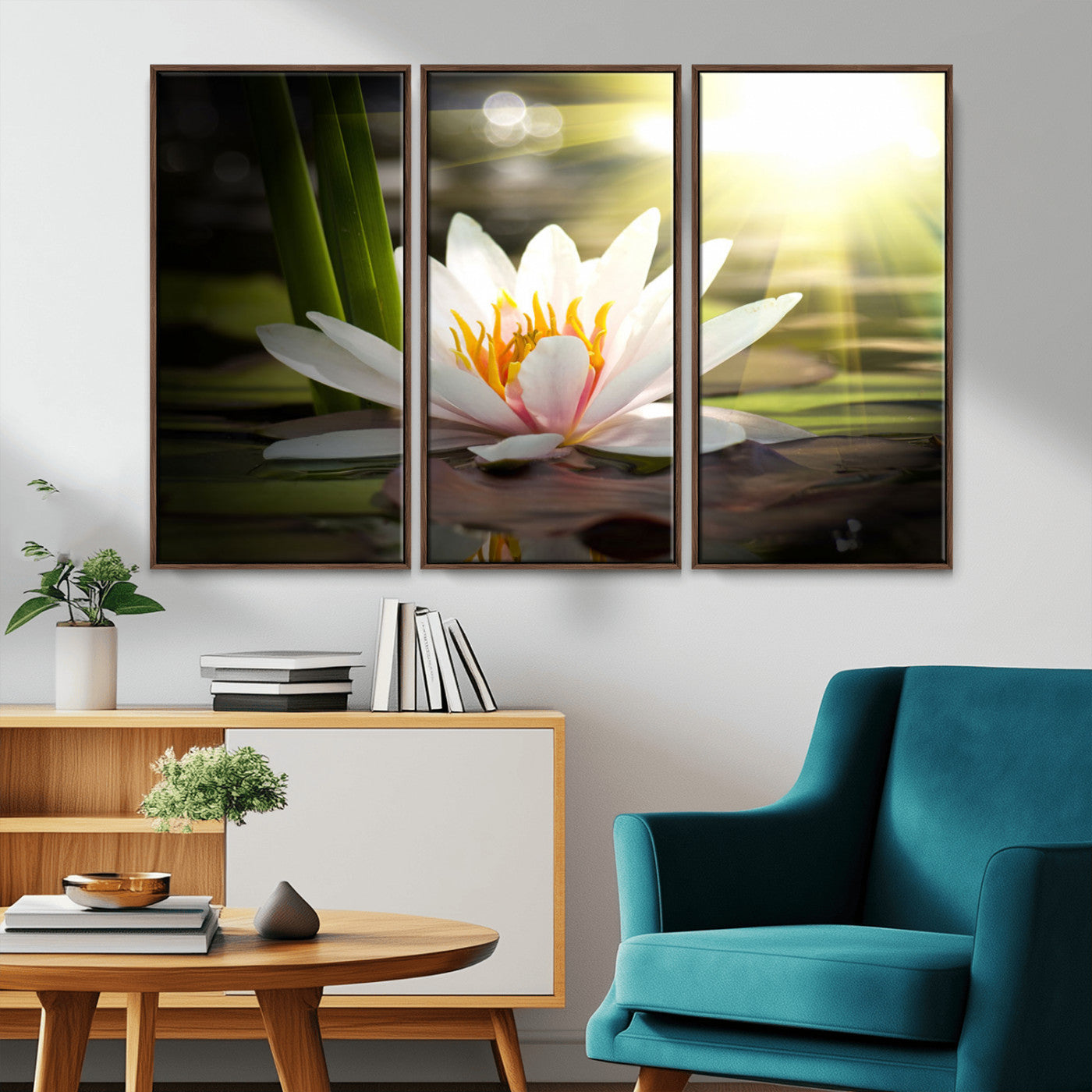 MGV-FC-48X32-3P - Lotus Flower Wall Art Canvas Print, Water Lily Large Wall Art Canvas Print
