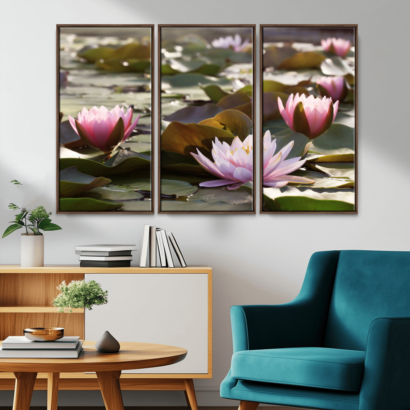 MGV-FC-48X32-3P - Lotus Flower Wall Art Canvas Print, Water Lily Large Wall Art Canvas Print for Yoga Room Decor,