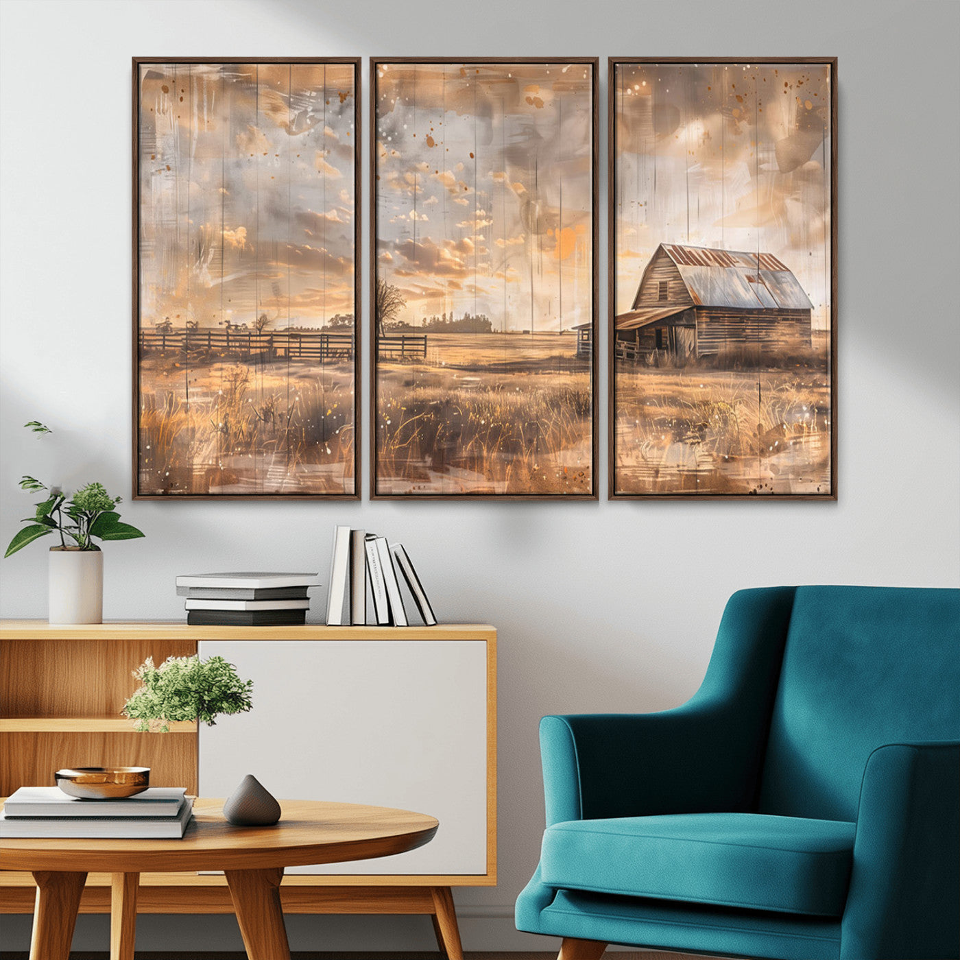 MGV-FC-48X32-3P - Rustic Farmhouse Wall Art Canvas Print | Barn and Field Canvas Print | Vintage Country Landscape