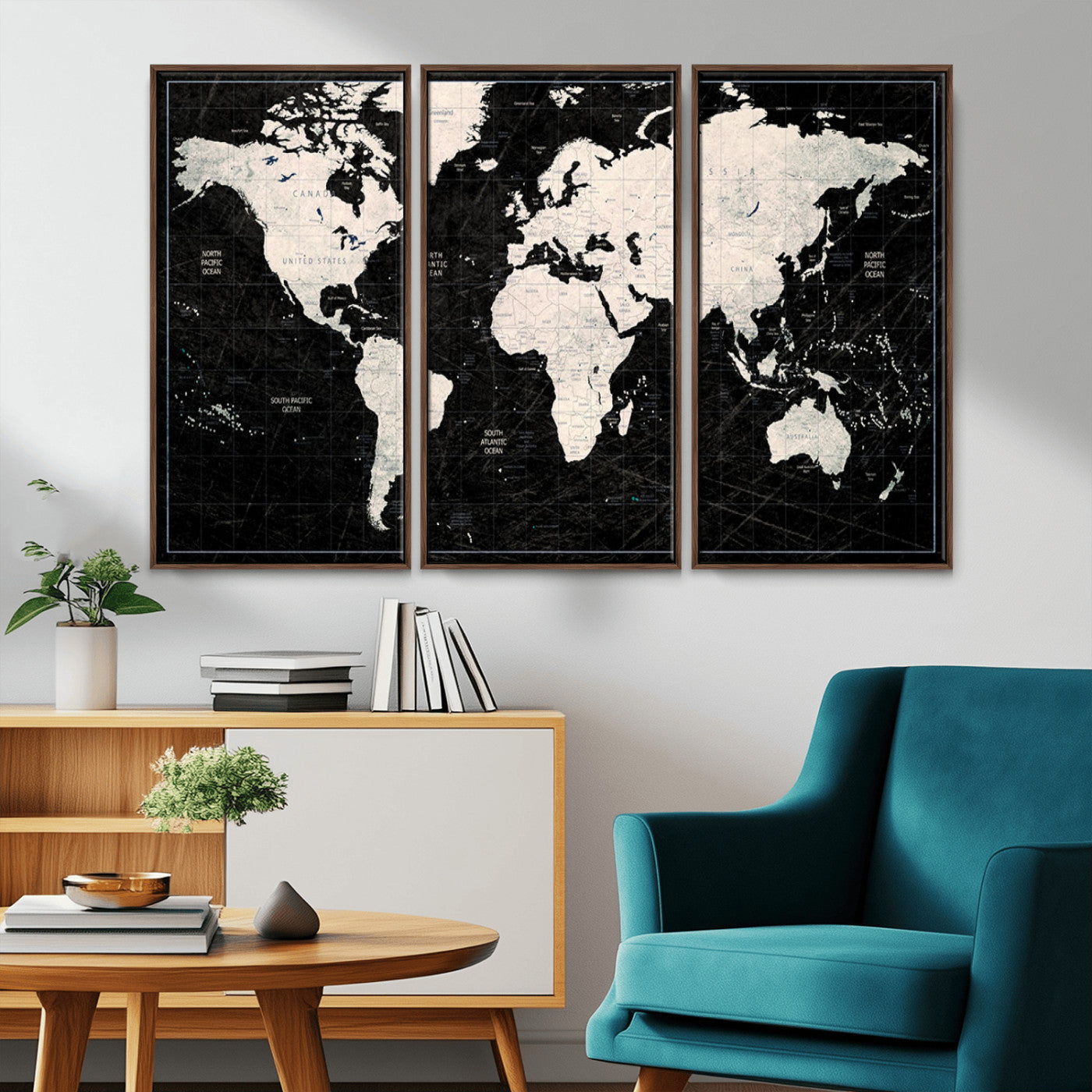 MGV-FC-48X32-3P - Push Pin World Map Canvas Print – Framed Wall Art for Couples to Track Their Travels – Anniversary