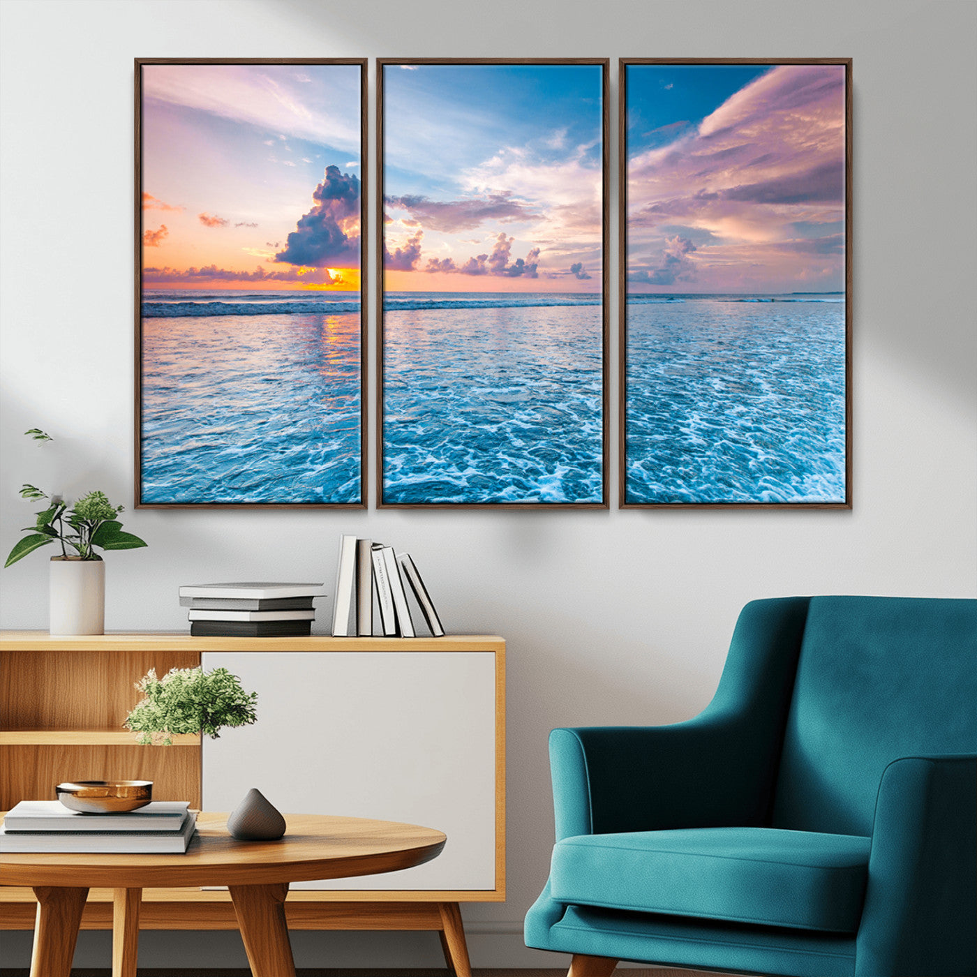 36641-MGV-CV-36X24-Ocean Sunset Canvas Wall Art Print - Tranquil Seascape with Vibrant Sky and Rolling Waves Canvas Print - Coastal Wall Decor for Home or