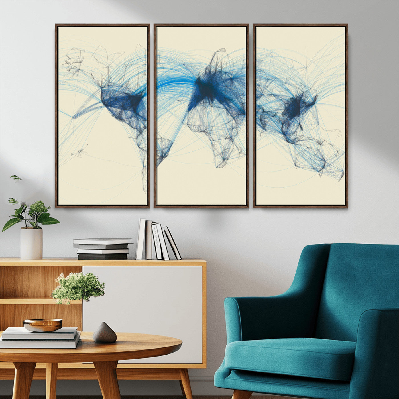MGV-FC-48X32-3P - Flight Routes Map art Air Traffic Avi World Map with Blue Connections Canvas Wall Art – Modern
