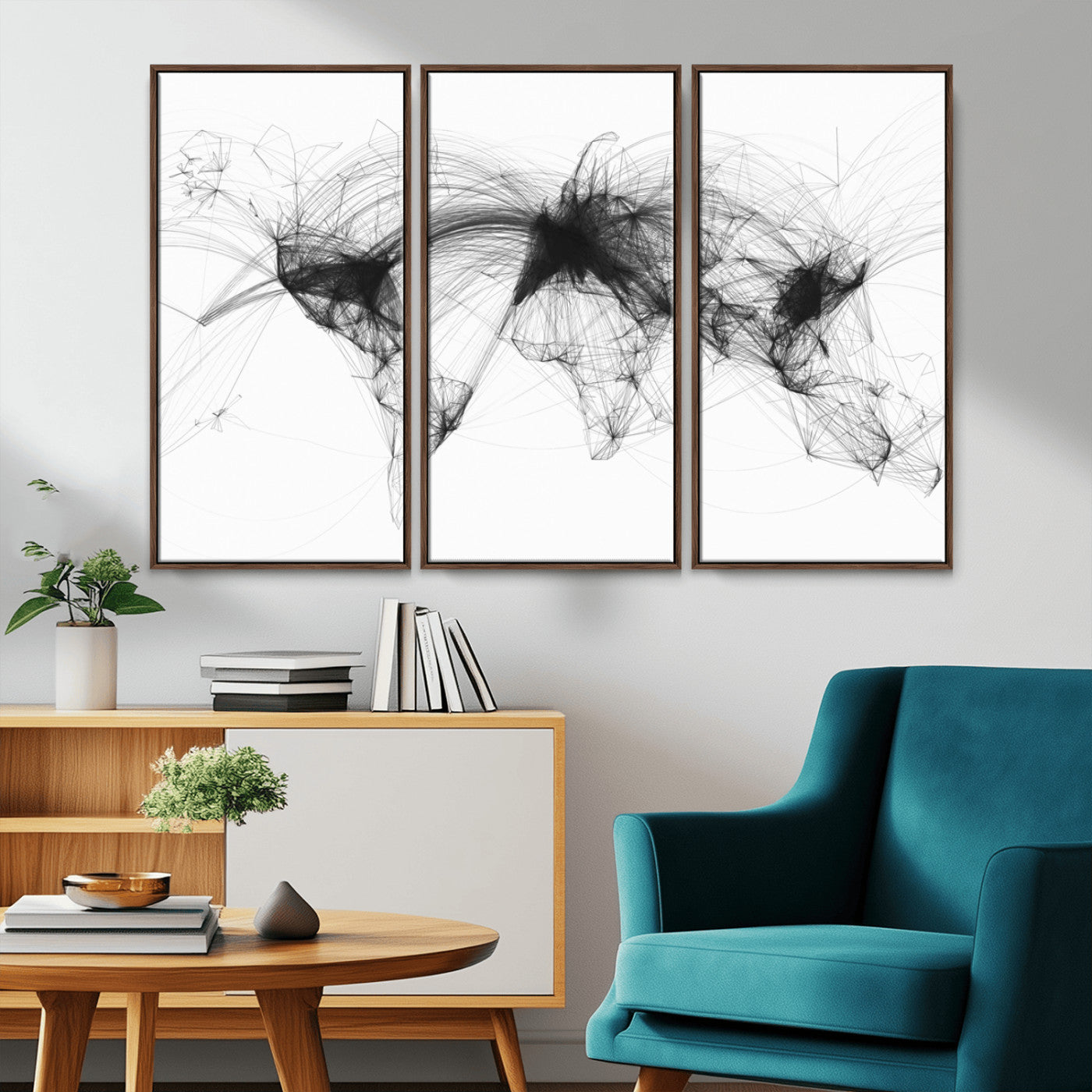 MGV-FC-48X32-3P - Flight Routes Air Traffic Map Canvas Wall Art - Framed - Ready to Hang