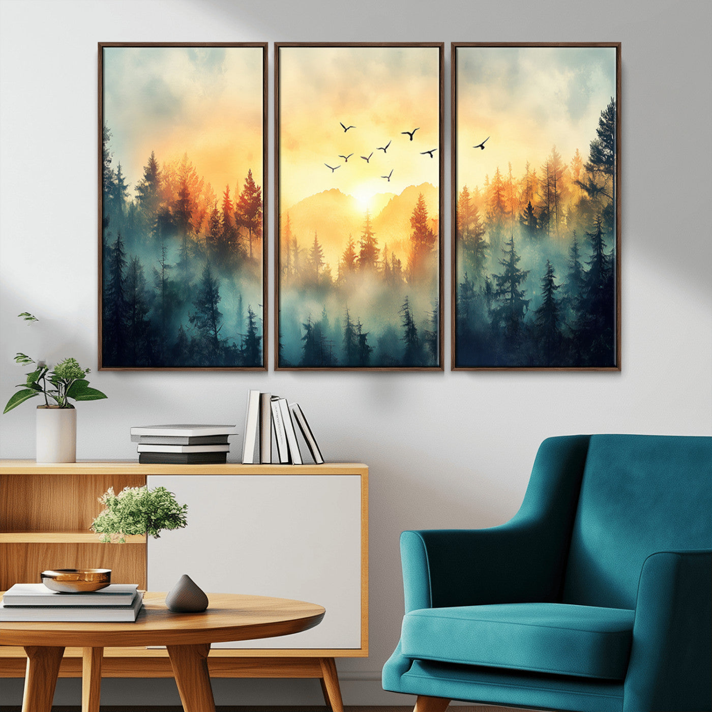 MGV-FC-48X32-3P - Abstract Forest Wall Art Print- Serene Nature Canvas Print with Misty Forest Design for Modern Home
