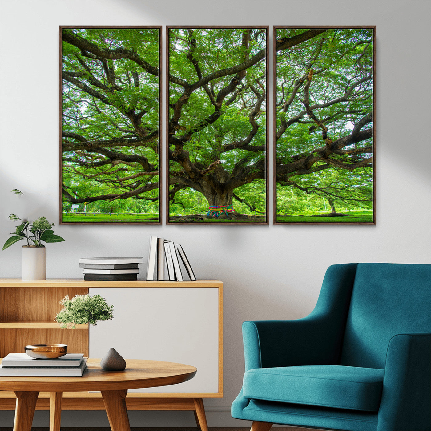 MGV-FC-48X32-3P - Oak Tree Wall Art Print, Forest Canvas Wall Art for Home and Office, Framed Angel Oak Tree Canvas