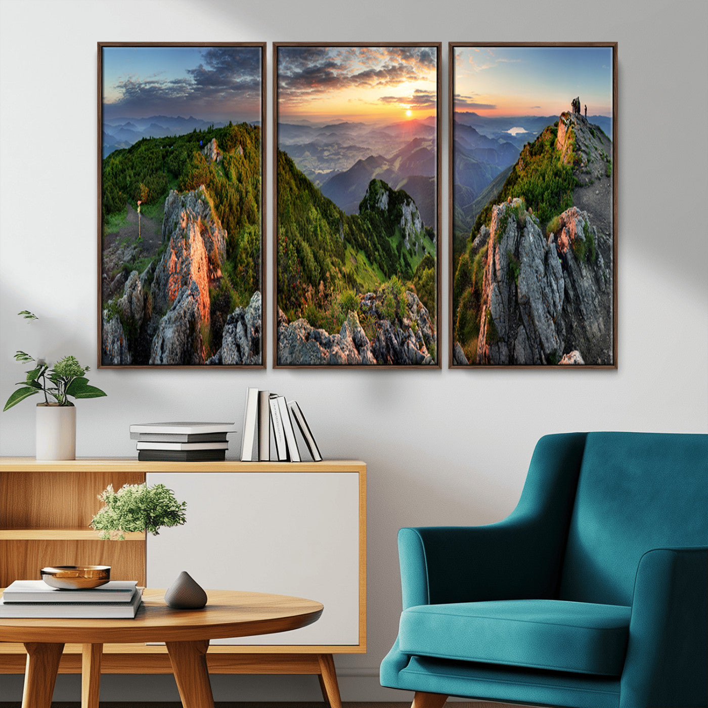 MGV-FC-48X32-3P - Mountain Sunset Panoramic Canvas Print – Scenic Wilderness Landscape, Majestic Summit , Multi-Panel