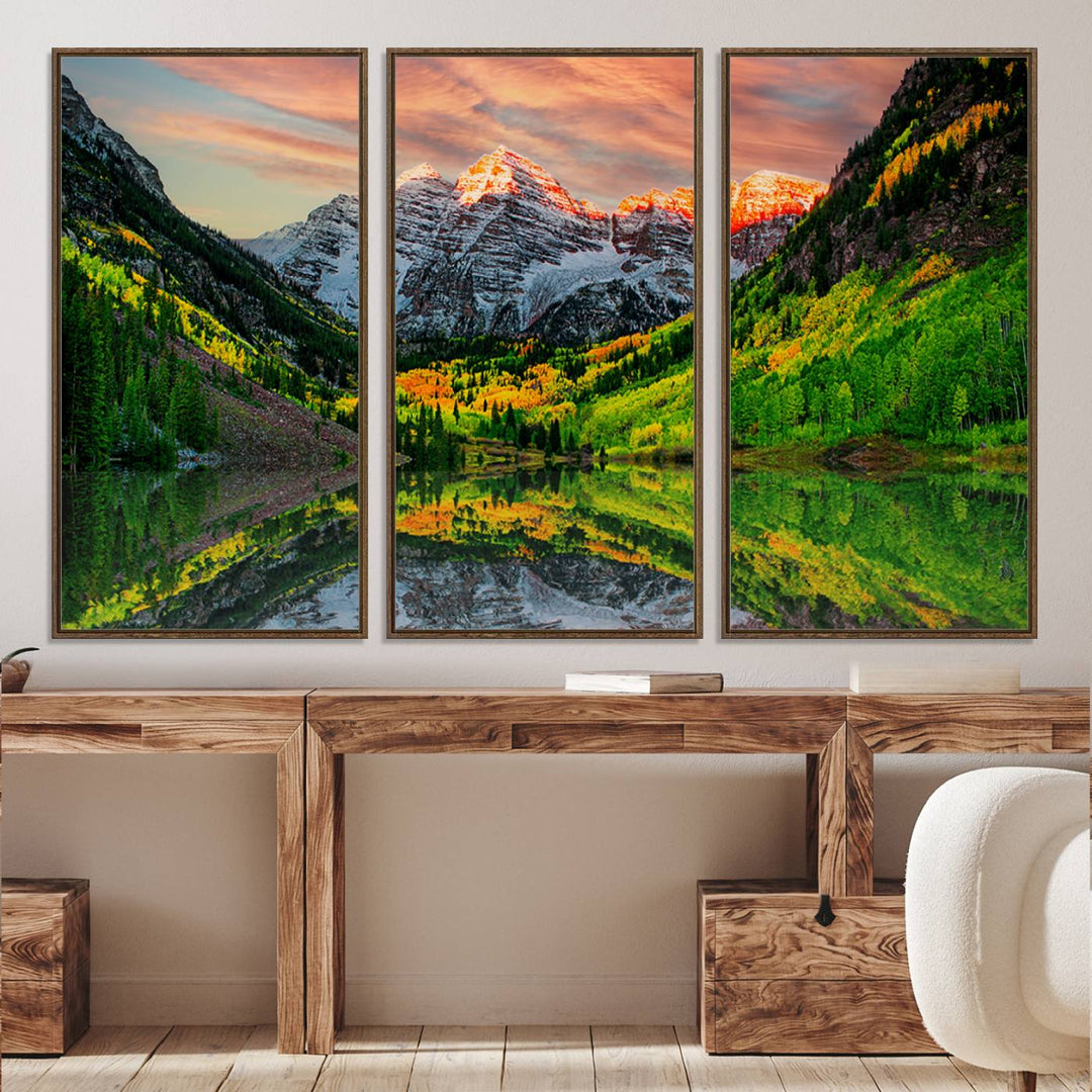 Maroon Bells Lake Wall Art Canvas Print – Majestic Colorado Mountain Landscape, Autumn Reflection, Multi-Panel Framed Artwork for Home, Office Decor