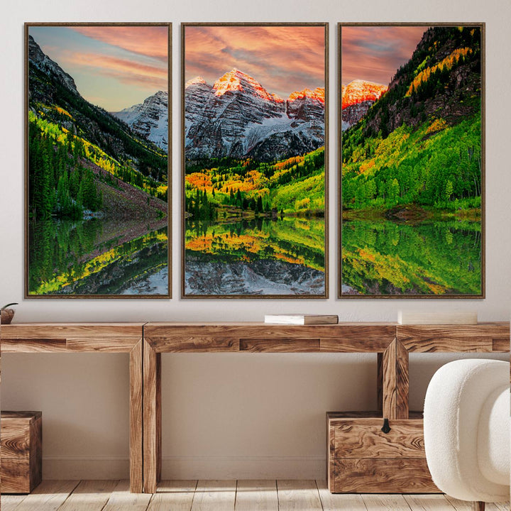 Maroon Bells Lake Wall Art Canvas Print – Majestic Colorado Mountain Landscape, Autumn Reflection, Multi-Panel Framed Artwork for Home, Office Decor