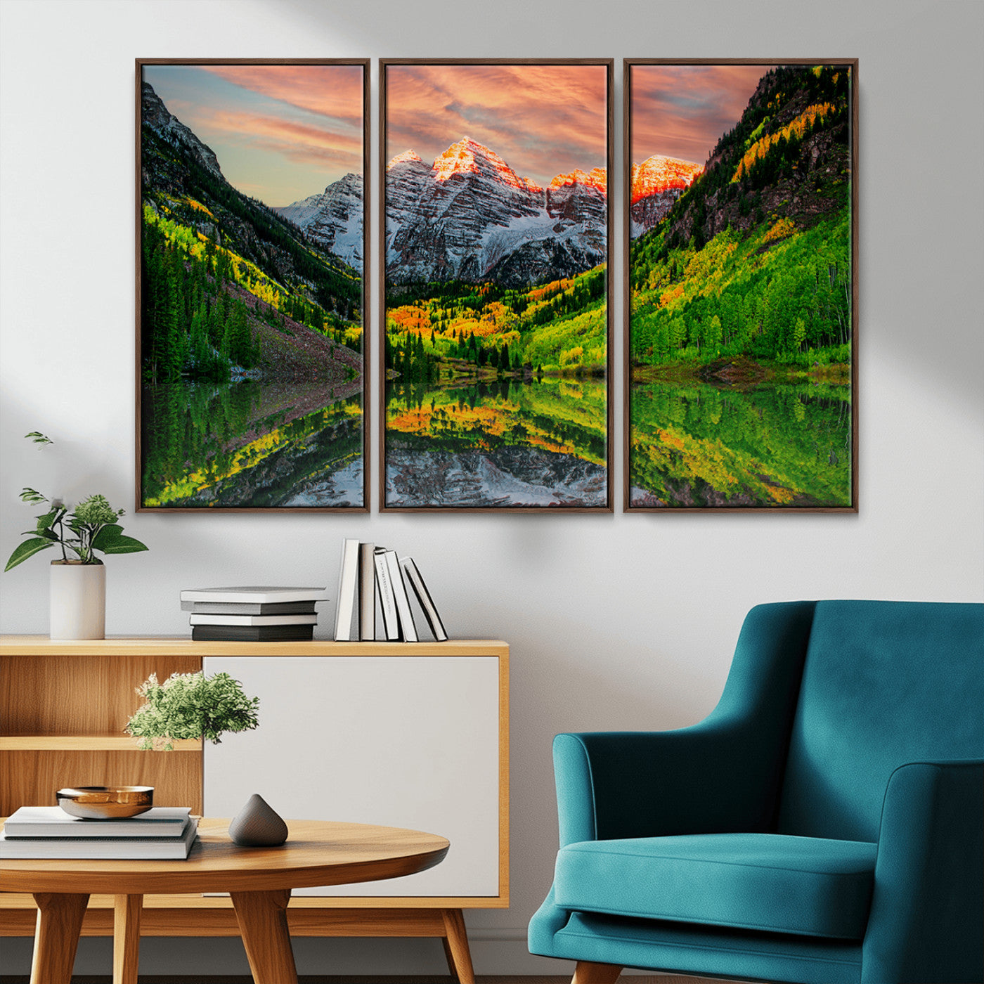 MGV-FC-48X32-3P - Maroon Bells Lake Wall Art Canvas Print – Majestic Colorado Mountain Landscape, Autumn Reflection,