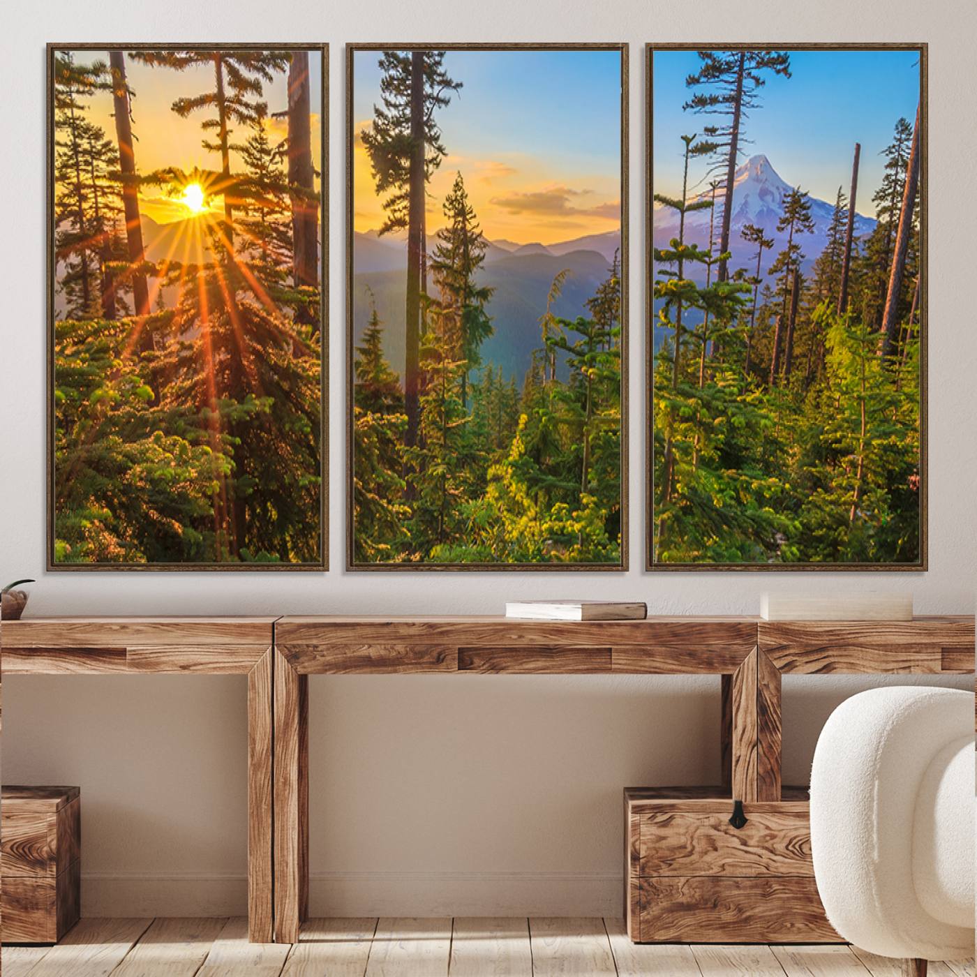 83544043-MGV-CV-36X24-Forest Sunset Wall Art Canvas Print, Framed Sunset Trees Art Picture Print, Green Pines Perfect Rustic Nature Decor