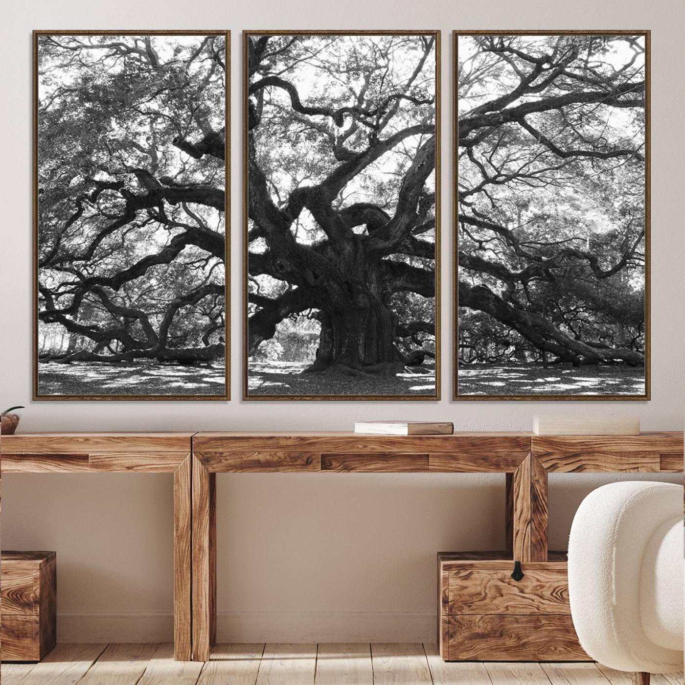 81655611-MGV-CV-36X24-Ancient Oak Wall Art Canvas Print, Framed Twisted Branches Art Picture Print, Gnarled Tree Perfect Moody Nature Decor