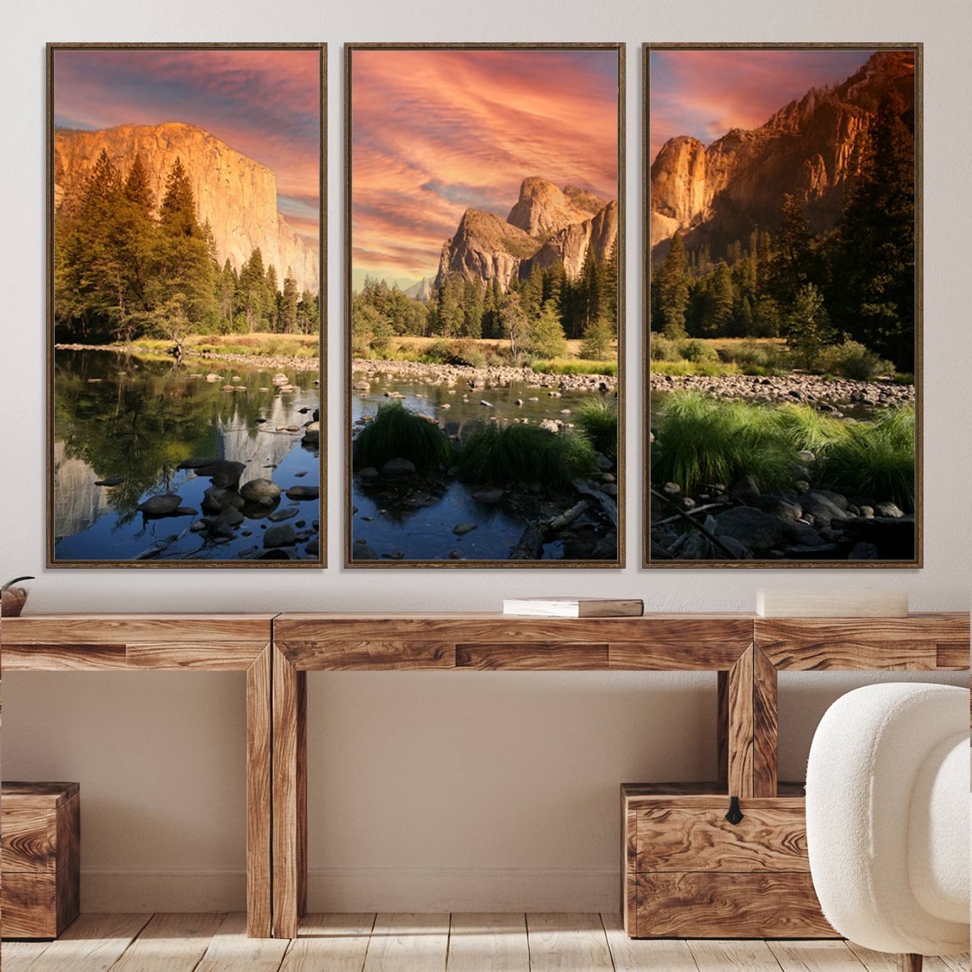 31199457-MGV-CV-36X24-Yosemite Valley Canvas Wall Art, Framed El Capitan Art Picture Print, Sunset Sky Perfect Vibrant Western Decor