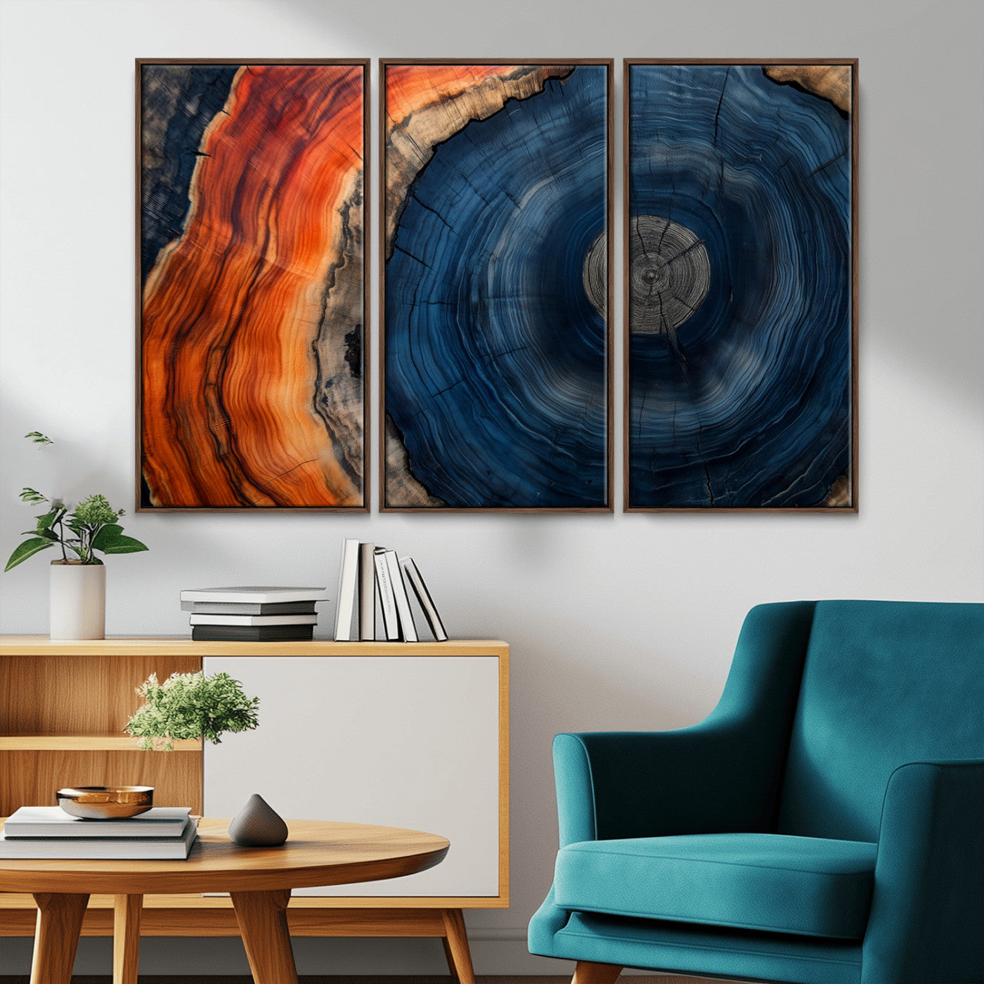 MGV-FC-48X32-3P - Tree Rings Wall Art Canvas Print, Rustic Wood Print, Framed Natural Texture Art Print, Wood Grain