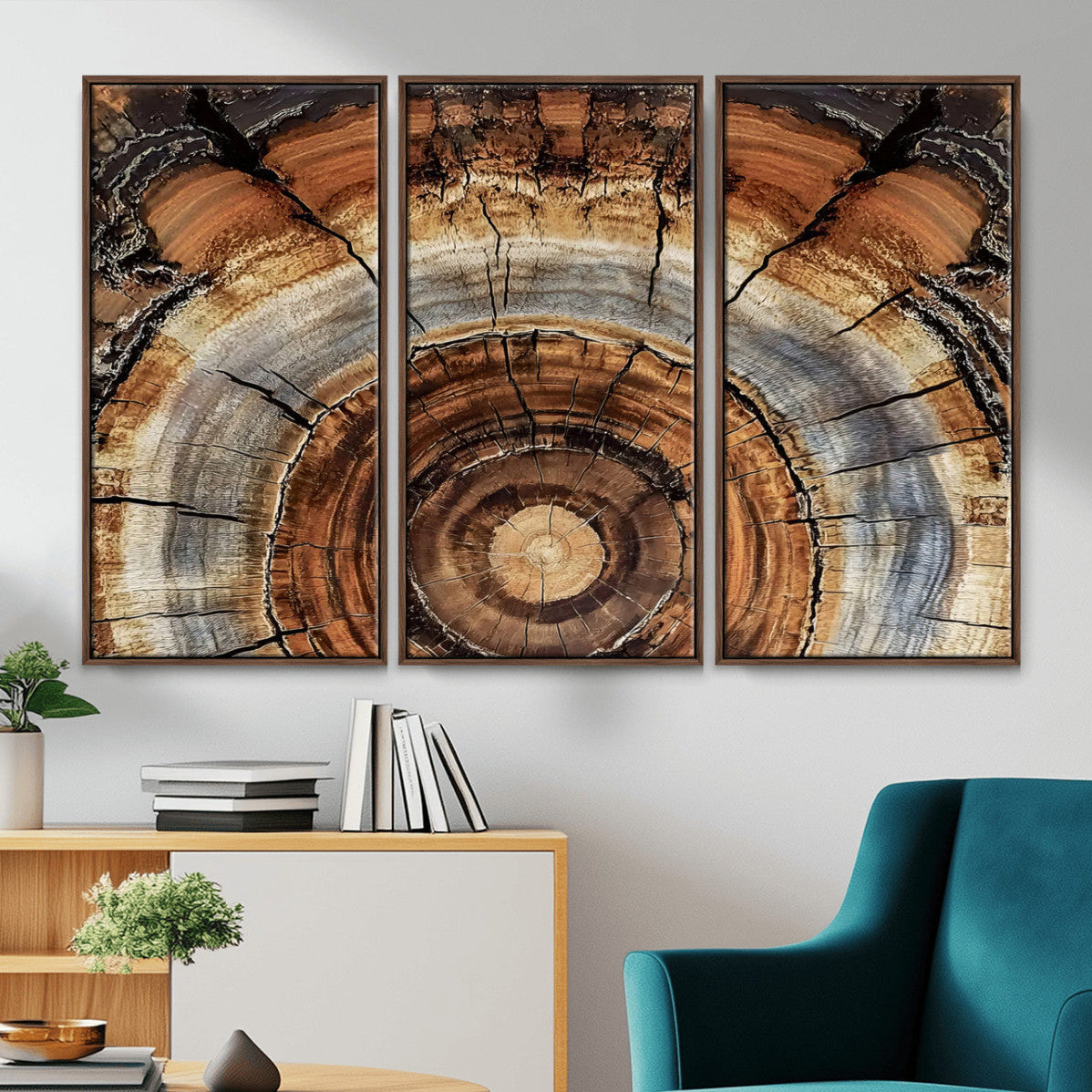 15184146-MGV-CV-36X24-Tree Rings Wall Art Canvas Print – Rustic Wood Texture Natural Grain Organic Pattern Earthy Artwork for Home Office