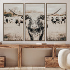27497342-MGV-CV-36X24-Texas Longhorn Wall Art Canvas Print, Framed Speckled Cow Art Picture Print, Horned Cattle Perfect Rustic Western Decor Artwork