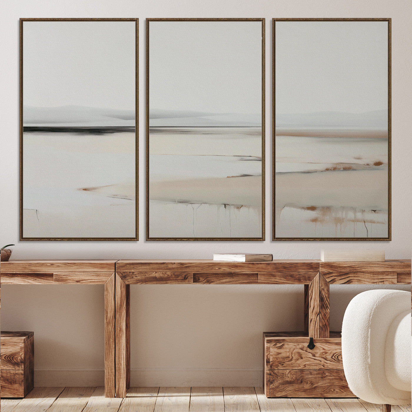 89410095-MGV-CV-36X24-Minimalist Landscape Wall Art Canvas Print, Framed Soft Horizon Art Picture Print, Abstract Seascape Perfect Minimalist Earthy Decor, Framed
