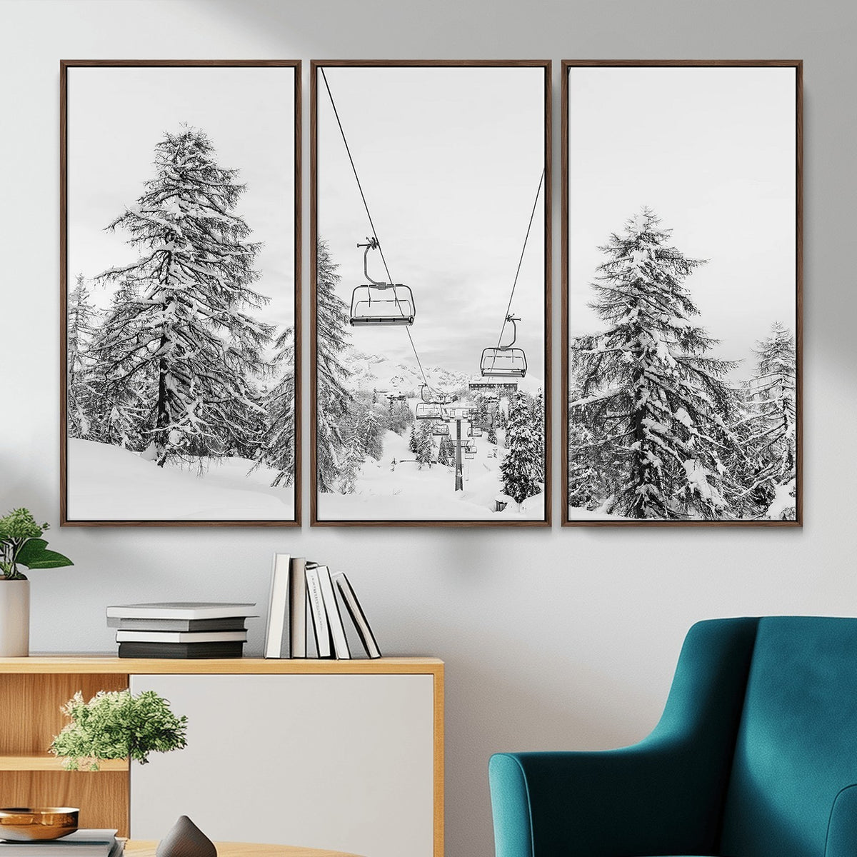 55003599D-MGV-CV-24X16 - Ski Lift Wall Art | Framed Snowy Mountain Canvas Artwork