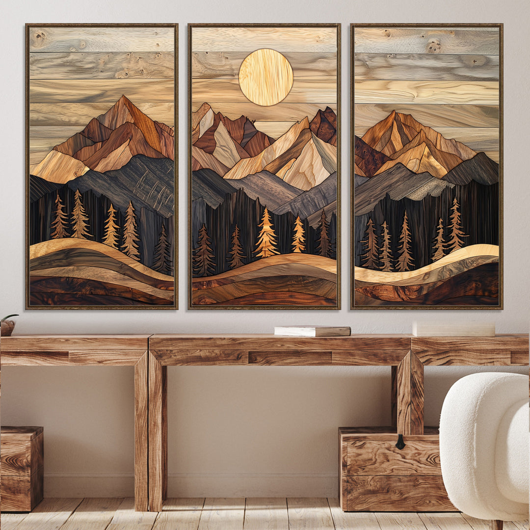 50100230-MGV-CV-36X24-Wood Mountain Wall Art Canvas Print, Framed Boho Wood Art Print, Abstract Woodland Farmhouse Decor