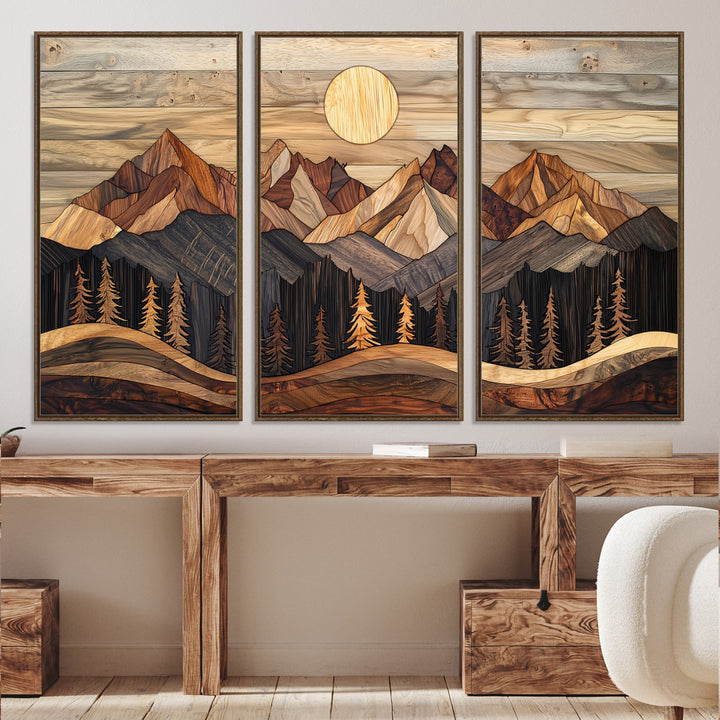 50100230-MGV-CV-36X24-Wood Mountain Wall Art Canvas Print, Framed Boho Wood Art Print, Abstract Woodland Farmhouse Decor