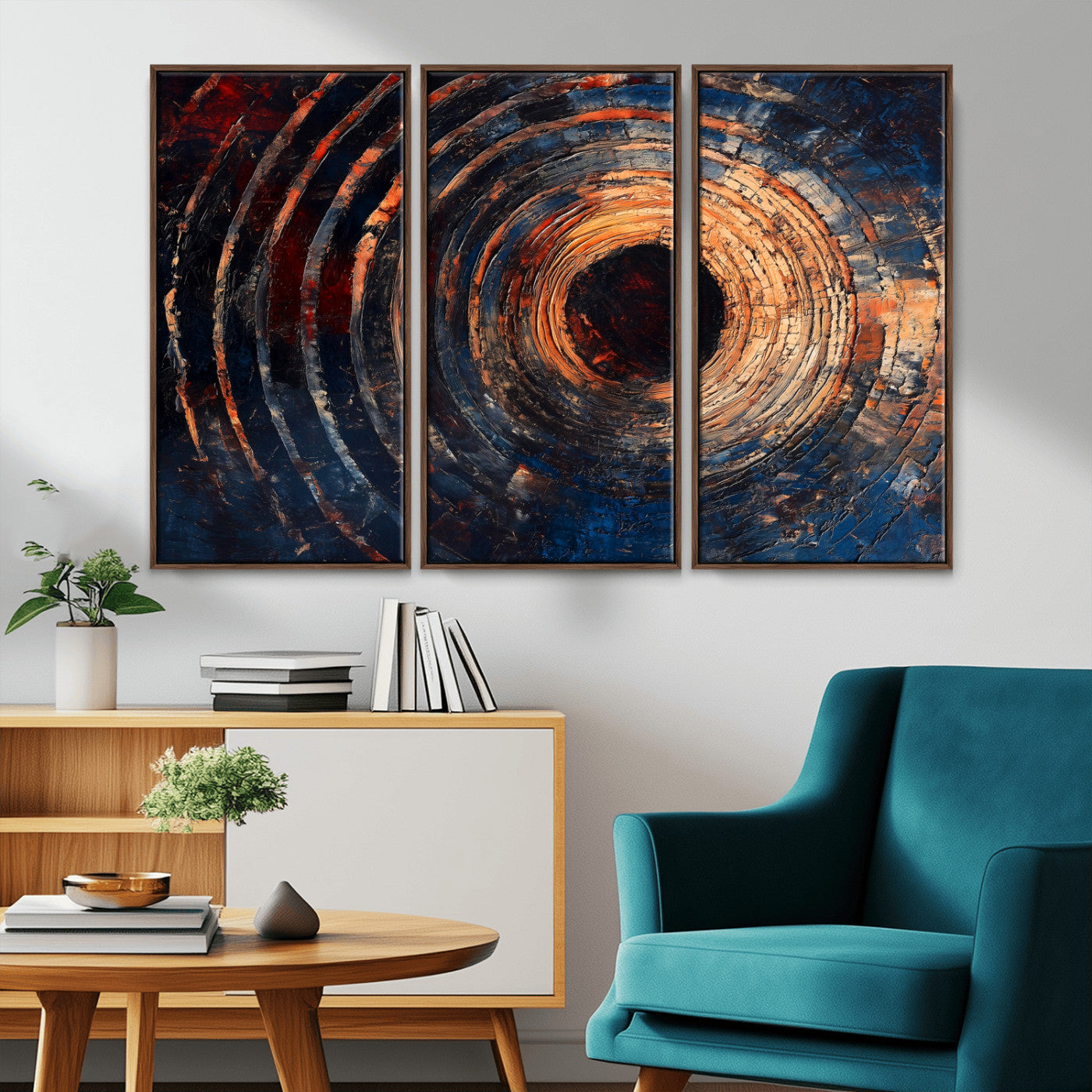 MGV-FC-48X32-3P - Wood Tree Ring Wall Art Canvas Print, Framed Natural Wood Art Picture Print, Rustic Tree Slice Perfect Rustic Decor Artwork