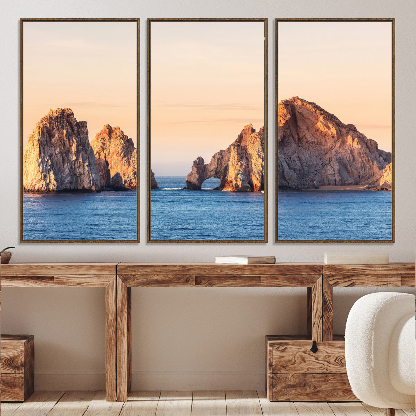 72996116-MGV-CV-36X24-El Arco Wall Art Canvas Print, Framed Cabo Rocks Art Picture Print, Ocean Arch Perfect Golden Coastal Landmark Decor, The Arch Canvas Print
