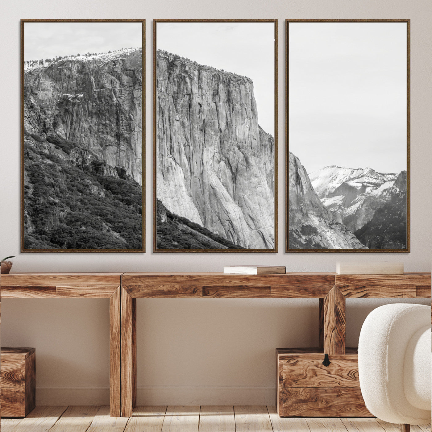 39393420-MGV-CV-36X24-El Capitan Wall Art Canvas Print, Framed Yosemite Cliff Art Picture Print, Monochrome Mountain Perfect Monochrome Sierra Decor
