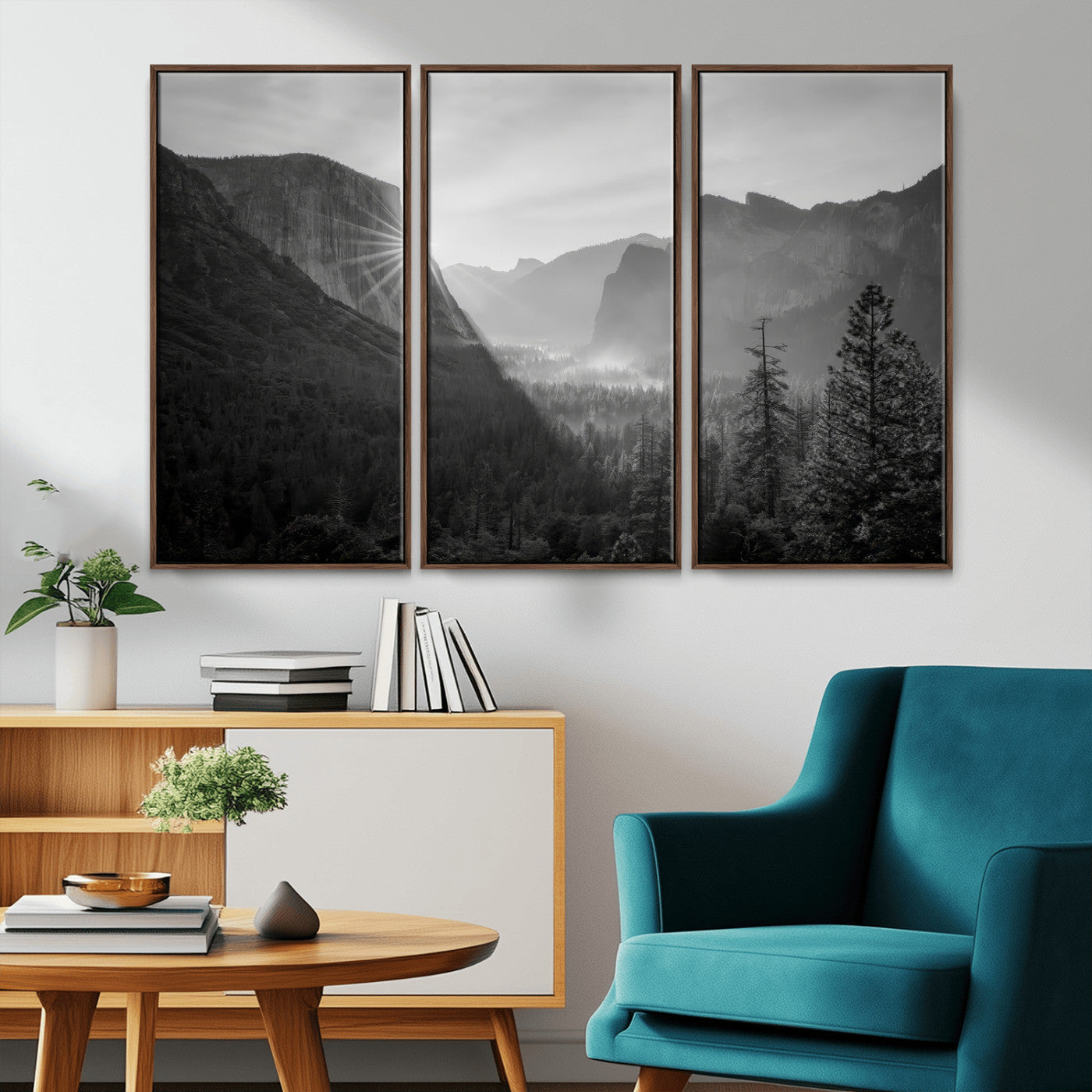 MGV-FC-48X32-3P - Yosemite Valley Wall Art Canvas Print, Framed El Capitan Sunrise Art Picture Print, Misty Mountain Perfect Modern Rustic Decor Artwork