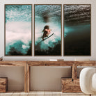85923512-MGV-CV-40X27-Vibrant Aquatic Motion Wall Art Canvas Print, Framed Underwater Swimming Art Picture Print, Female Surfer Diving Perfect Coastal Boho Decor,