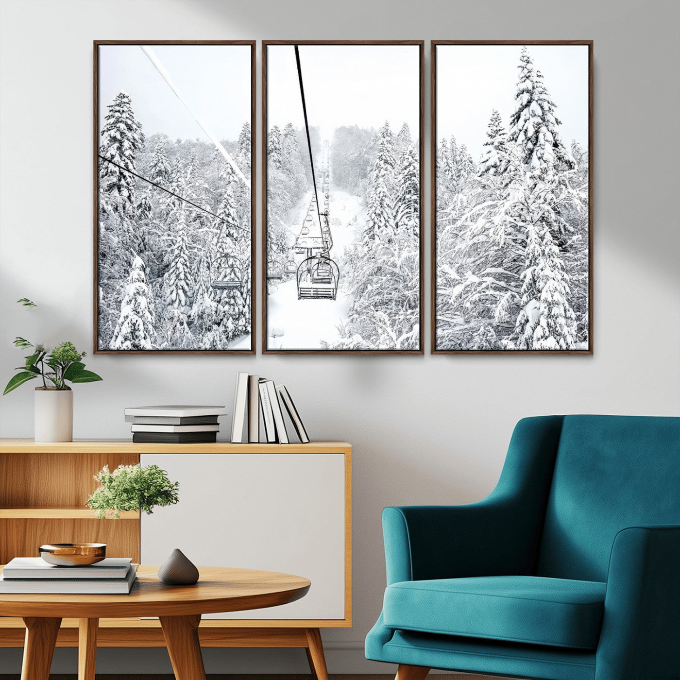 MGV-FC-48X32-3P - Winter Snow Ski Lift Wall Art Canvas Print Winter Trees Print