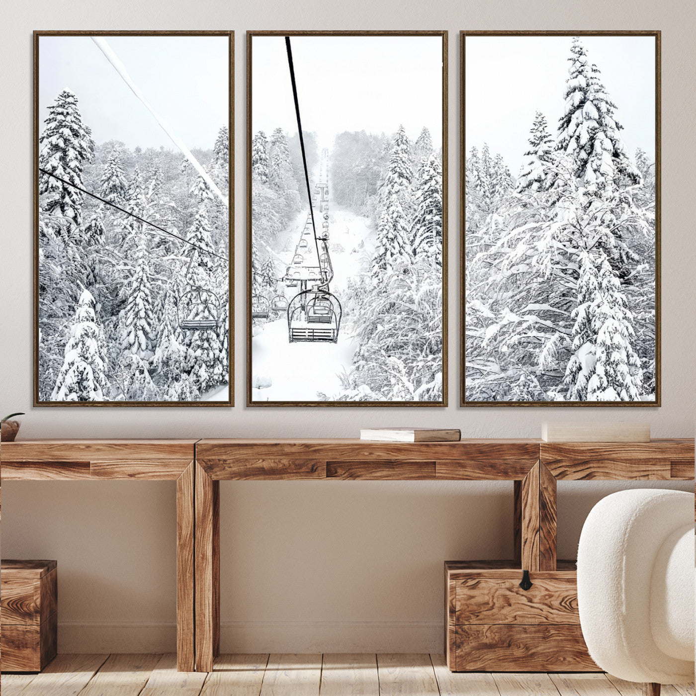 44705668-MGV-CV-36X24-Winter Forest Wall Art Canvas Print, Framed Snowy Forest Art Picture Print, Winter Ski Lift Perfect Scandinavian Minimalist 3/3 Decor