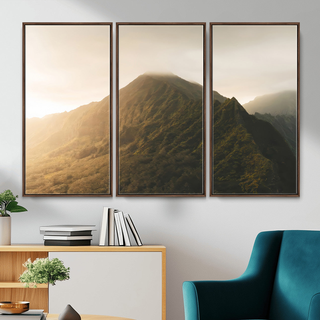 42338636-MGV-CV-36X24-Mountain Wall Art – Framed Sunset Landscape Canvas Artwork, Serene Nature Design, Rustic Decor for Home, Office