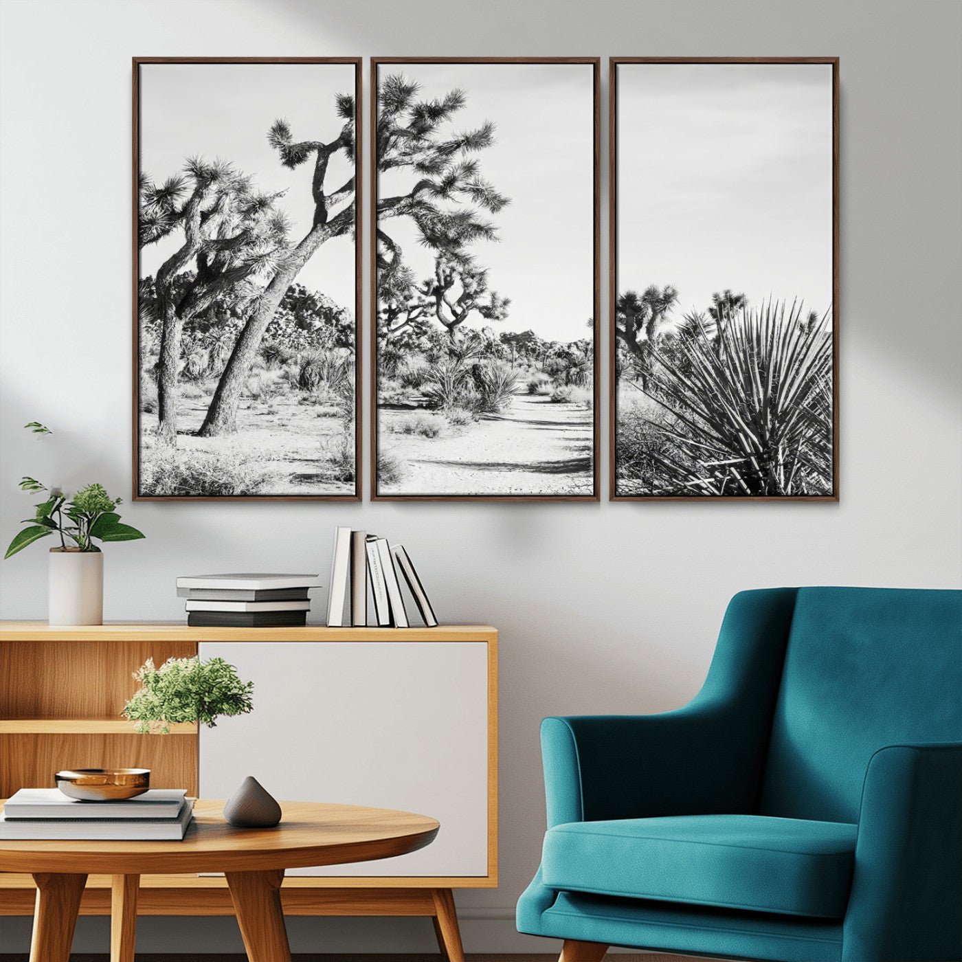 MGV-FC-48X32-3P - Joshua Tree Wall Art Canvas Print, Framed Desert Path Art Picture Print, Monochrome Desert Perfect Minimalist Desert Decor Artwork