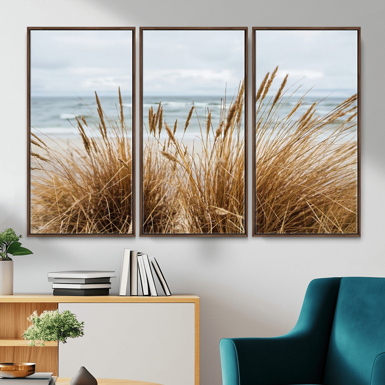 14270839-MGV-CV-36X24-Beach Grass Wall Art – Framed Coastal Dunes Canvas Artwork, Minimal Seaside Design, Modern Coastal Decor for Home, Office