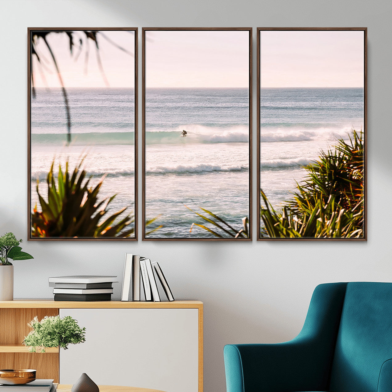 23287092-MGV-CV-36X24 - Ocean Surfer Wall Art Canvas Print | Framed Coastal Surf Art Picture Tropical Beach Artwork for Home Office
