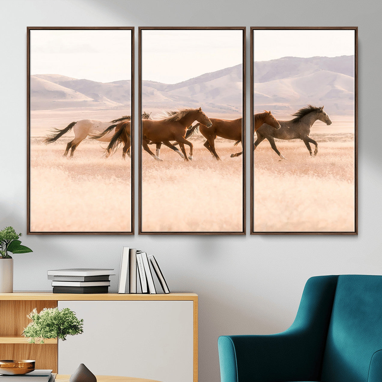 HORSESH-MGV-CV-36X24 - Wild Horses Wall Art – Running Freedom Canvas Print, Graceful Movement, Outdoor Landscape, Nature’s Power and Spirit, Home or Office Decor