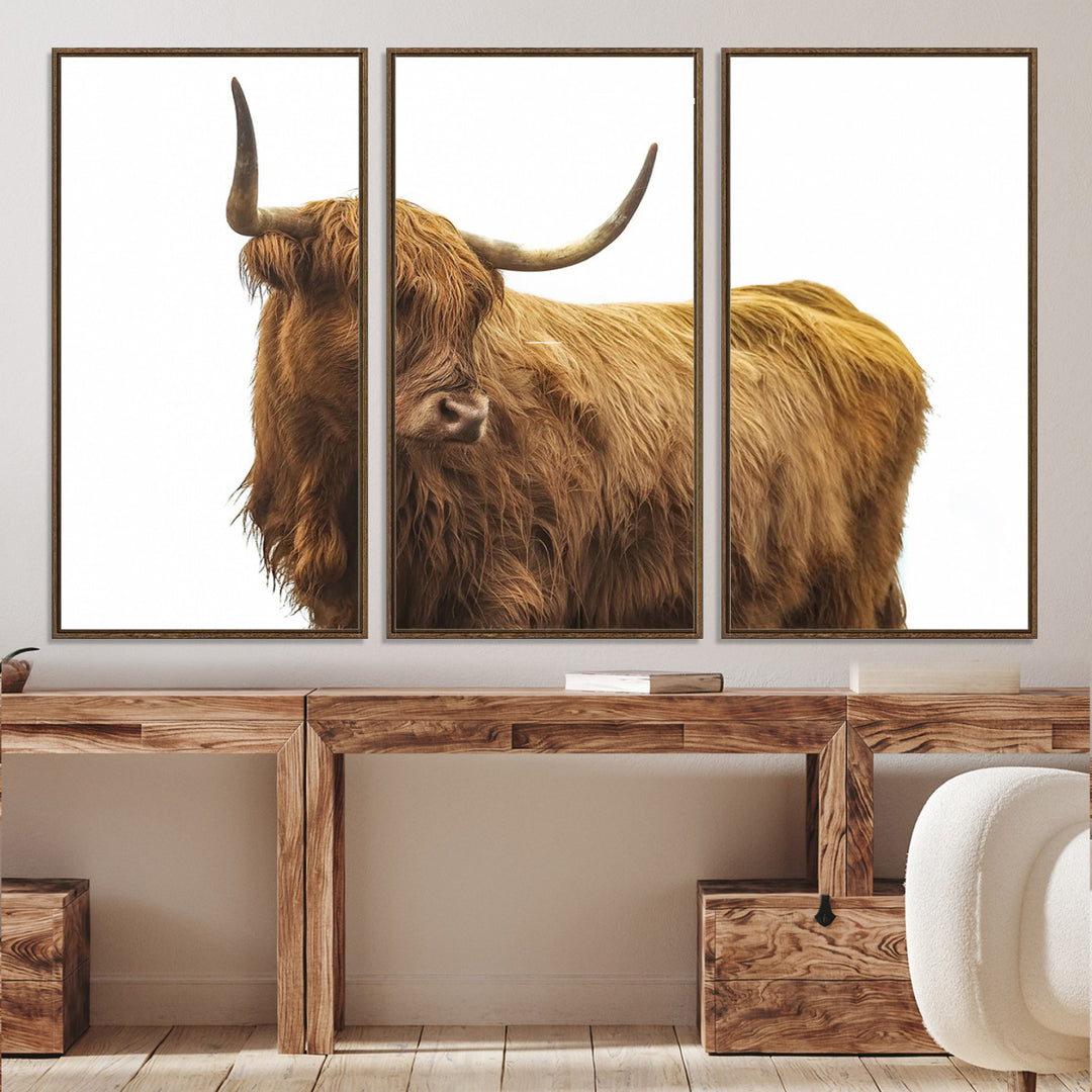 Highland Cow Wall Art Canvas Print, Scottish Bull Print, Framed Rustic Farmhouse Art Print, Large Country Animal Printing Perfect for Farmhouse Decor