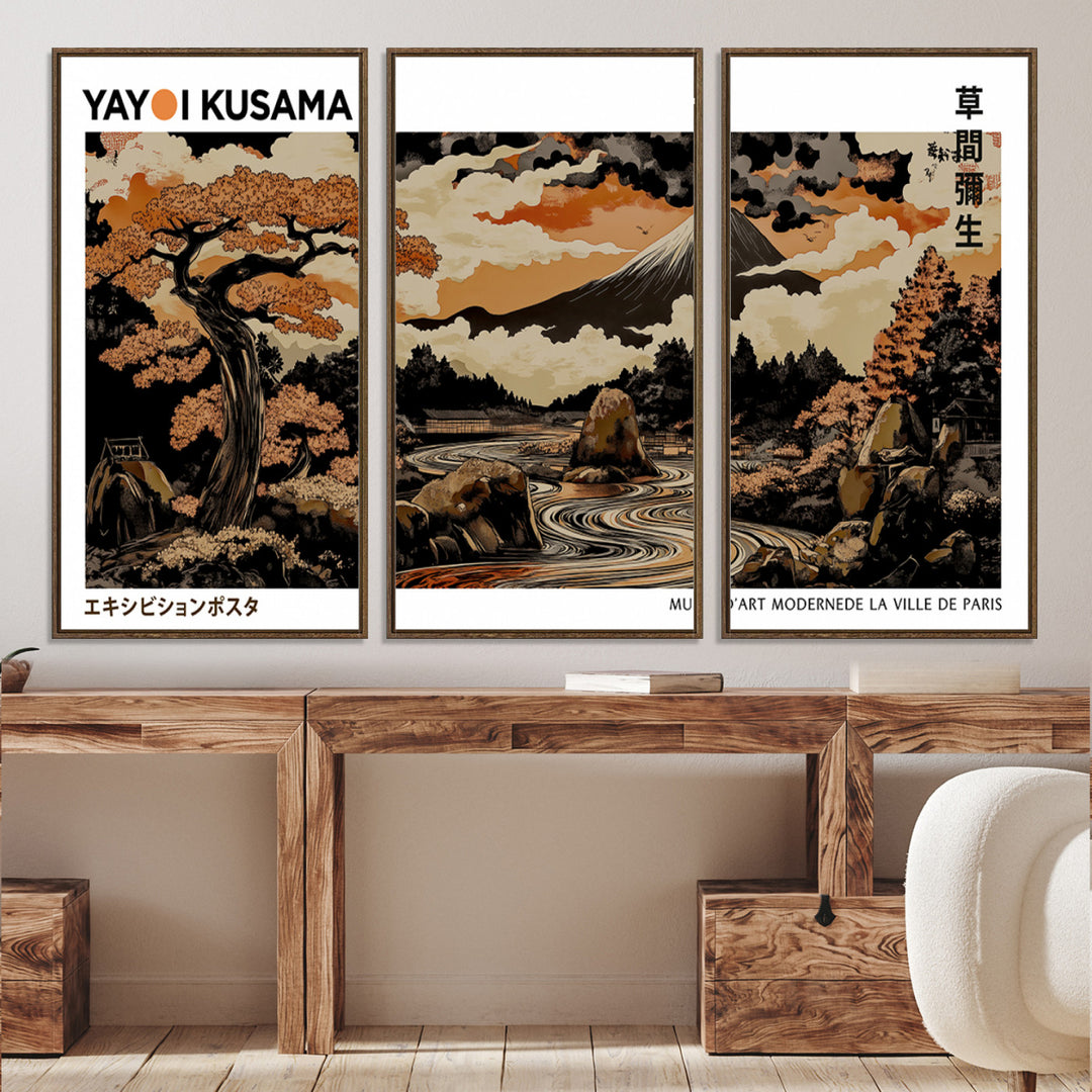 Modern Japanese Wall Art Print Yayoi Kusama Canvas Wall Art Abstract Mount Fuji Canvas Print Japanese Landscape Art Printing