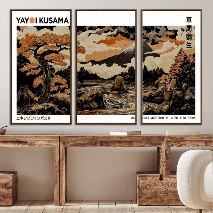 Modern Japanese Wall Art Print Yayoi Kusama Canvas Wall Art Abstract Mount Fuji Canvas Print Japanese Landscape Art Printing