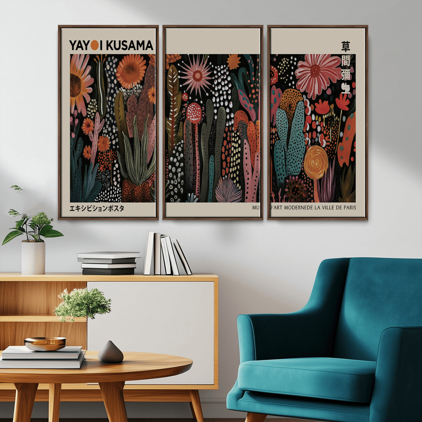MGV-FC-48X32-3P - Modern Japanese Wall Art Print Yayoi Kusama Canvas Wall Art Abstract Mount Fuji Canvas Print