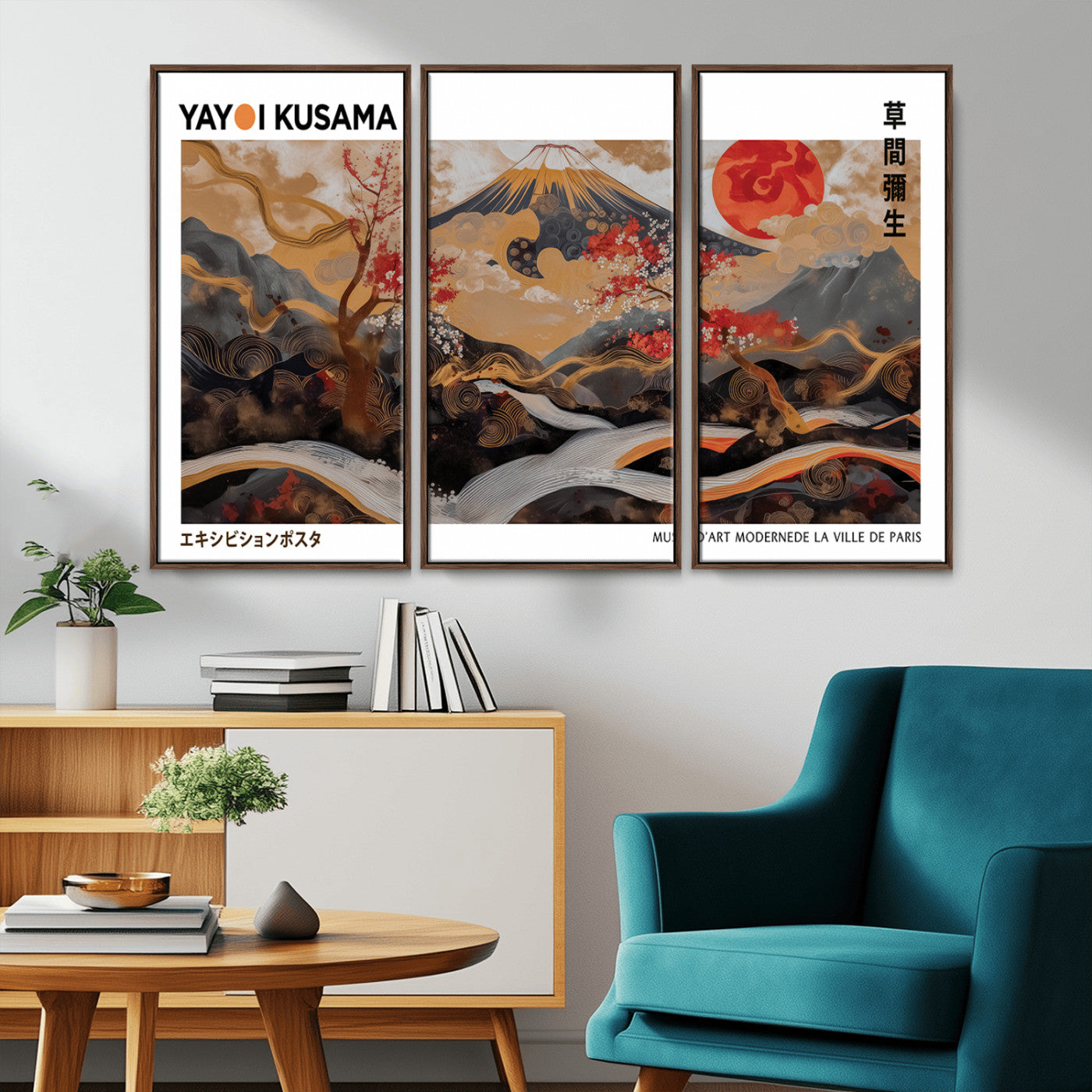 MGV-FC-48X32-3P - Mount Fuji Wall Art Print, Yayoi Kusama Canvas Wall Art, Abstract Mount Fuji Canvas Print, Japanese