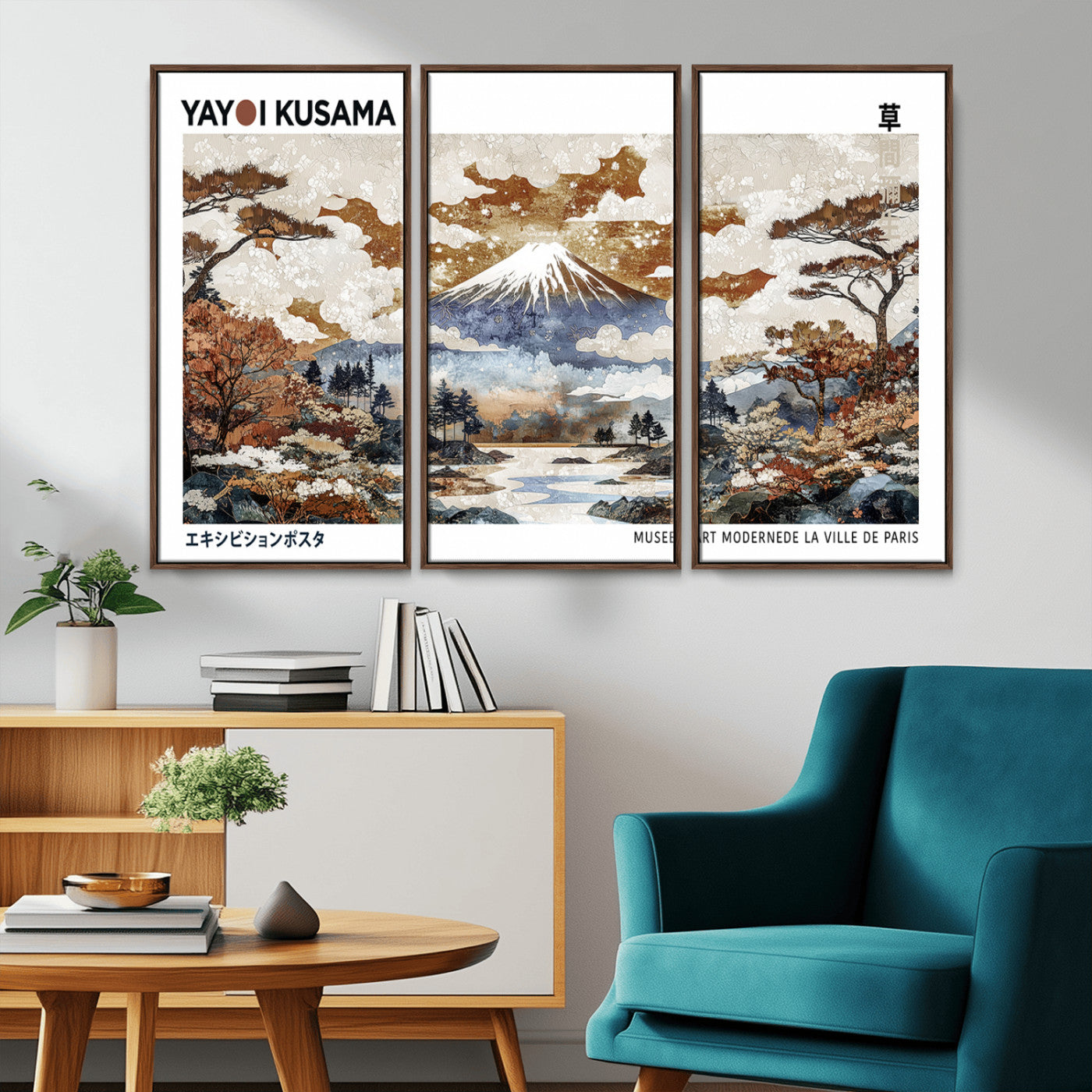 MGV-FC-48X32-3P - Modern Japanese Wall Art Print Yayoi Kusama Canvas Wall Art Abstract Mount Fuji Canvas Print