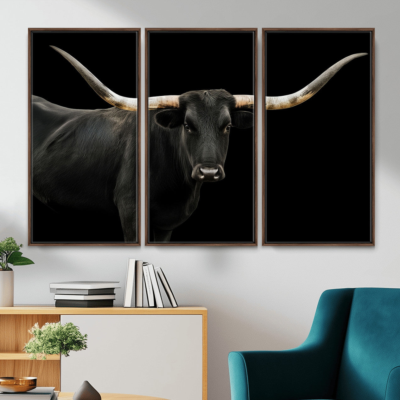23572907-MGV-CV-36X24 - Texas Longhorn Wall Art Canvas Print, Framed Rustic Western Art Picture Print, Farmhouse Animal Perfect Modern Western Minimalist Decor Artwork