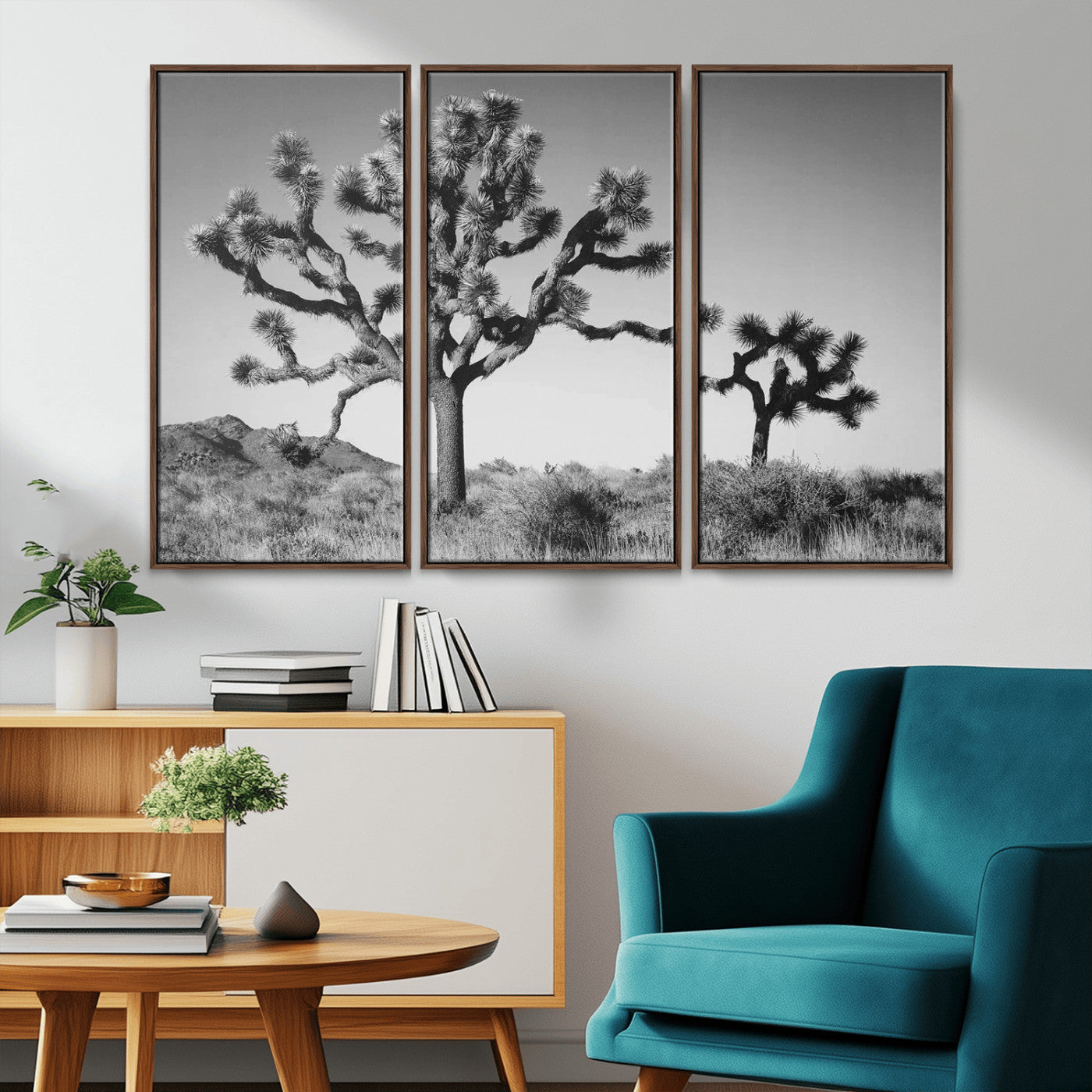 MGV-FC-48X32-3P - Joshua Tree Wall Art Canvas Print, Framed Monochrome Desert Art Picture Print, Minimalist Nature Scene Perfect Southwestern Minimalist Decor Artwork