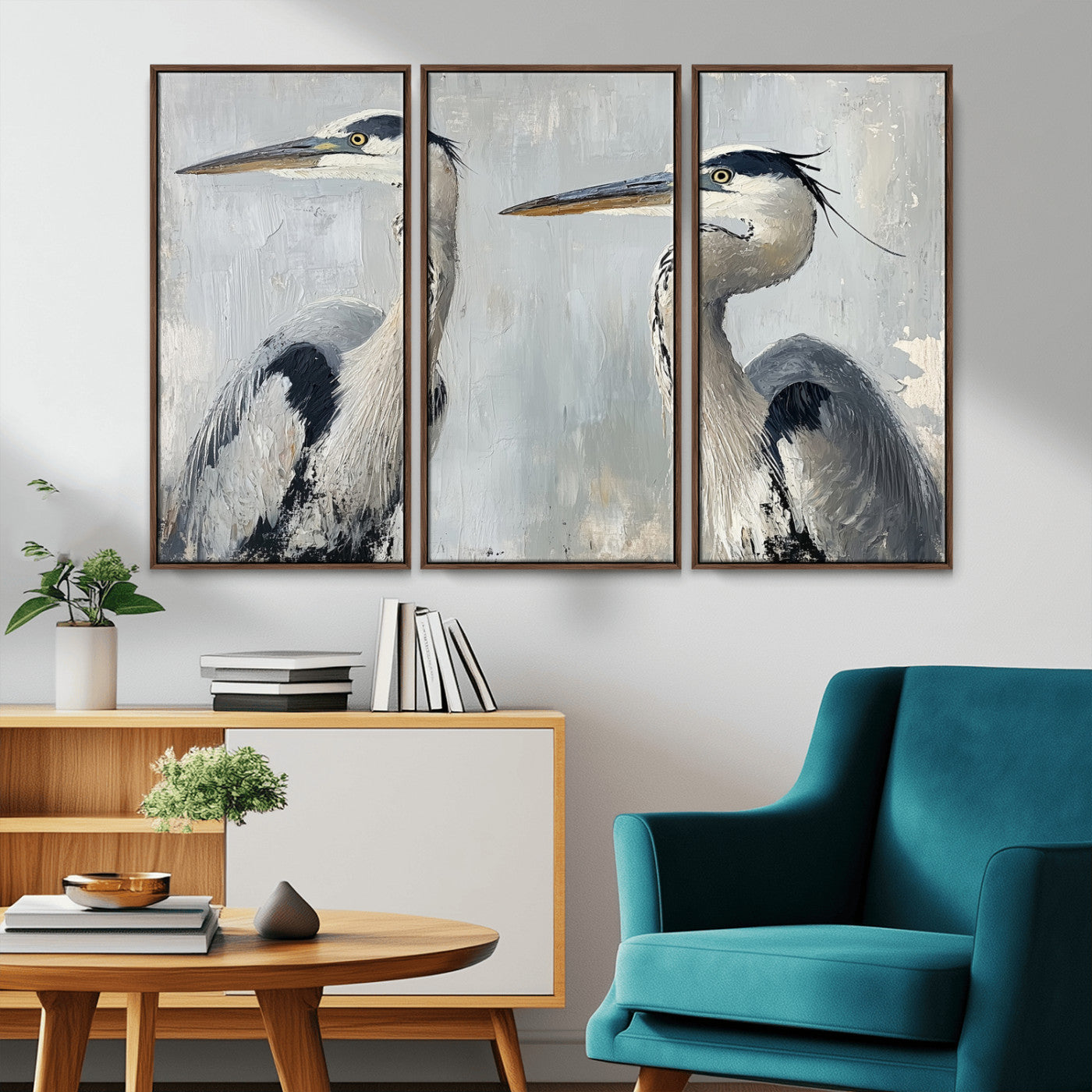 MGV-FC-48X32-3P - Bird Canvas Decor Wall Art Canvas Print, Framed Coastal Bird Pair Art Picture Print, Minimalist Wildlife Wall Perfect Coastal Minimalist Decor Artwork