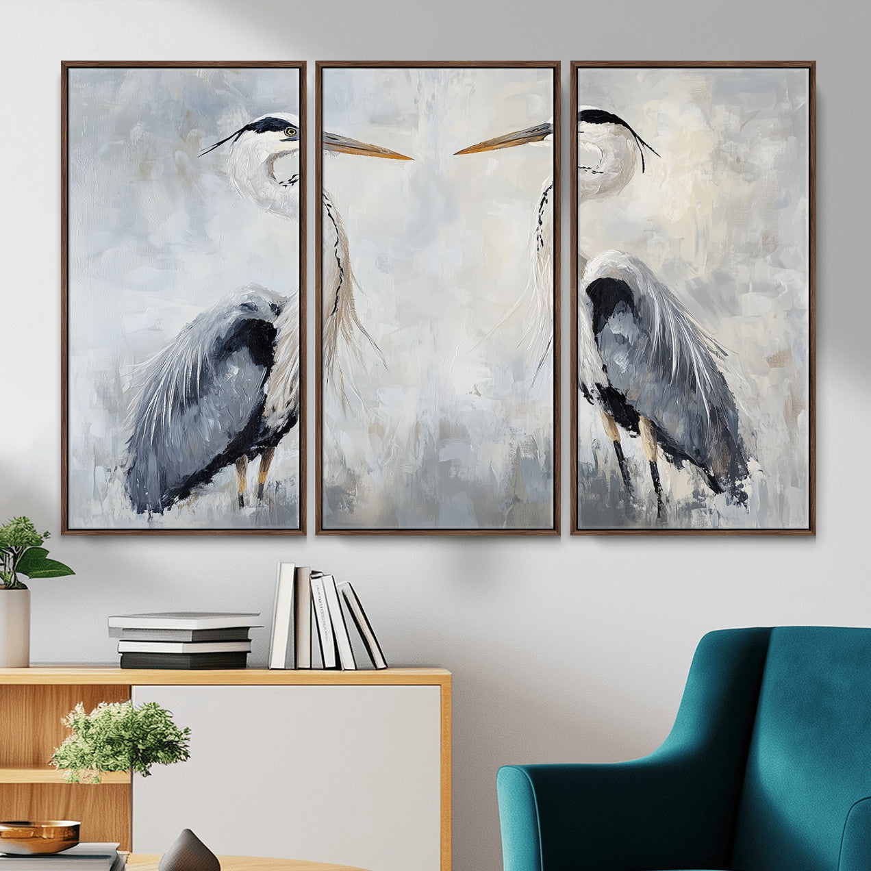 90806932-MGV-CV-36X24 - Heron Wall Art Wall Art Canvas Print, Framed Bird Canvas Decor Art Picture Print, Nature Inspired Perfect Coastal Minimalist Decor Artwork
