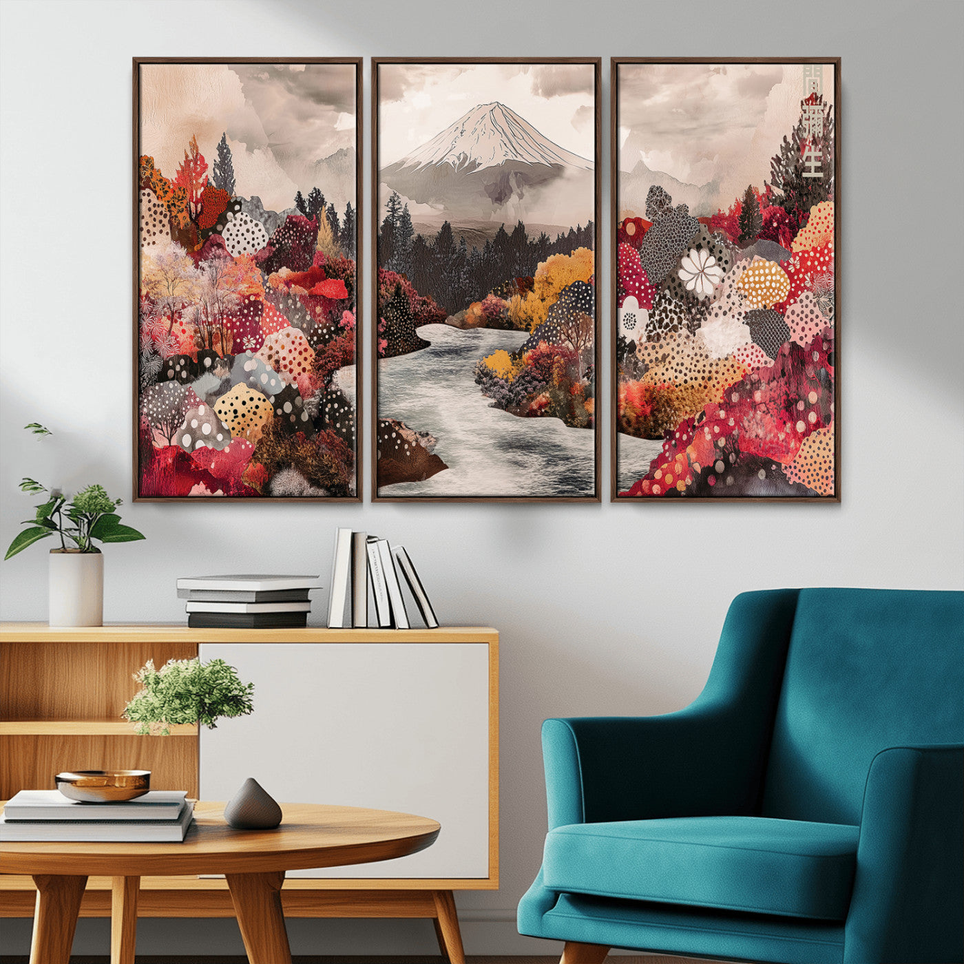 MGV-FC-48X32-3P - Mountain Wall Art Wall Art Canvas Print, Framed Autumn Forest Art Picture Print, Cottagecore Landscape Perfect Cottagecore Boho Decor Artwork