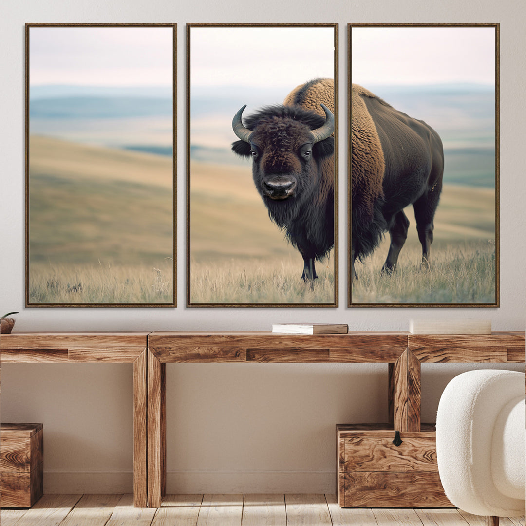 Bison Wall Art Wall Art Canvas Print, Buffalo Canvas Print Print, Framed American Bison Decor Art Print, Large Frontier Style Printing Perfect