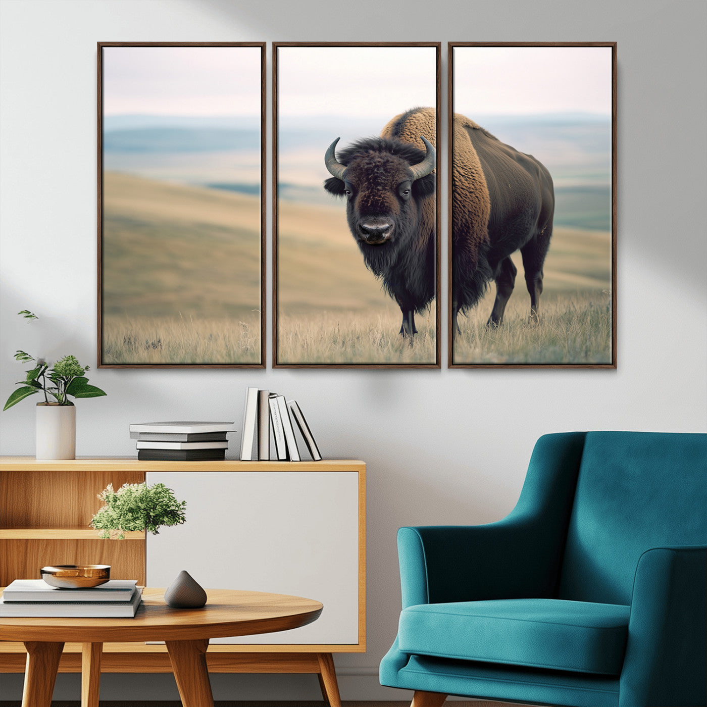 MGV-FC-48X32-3P - Bison Wall Art Wall Art Canvas Print, Framed Buffalo Canvas Print Art Picture Print, American Bison Decor Perfect Rustic Western Decor Artwork