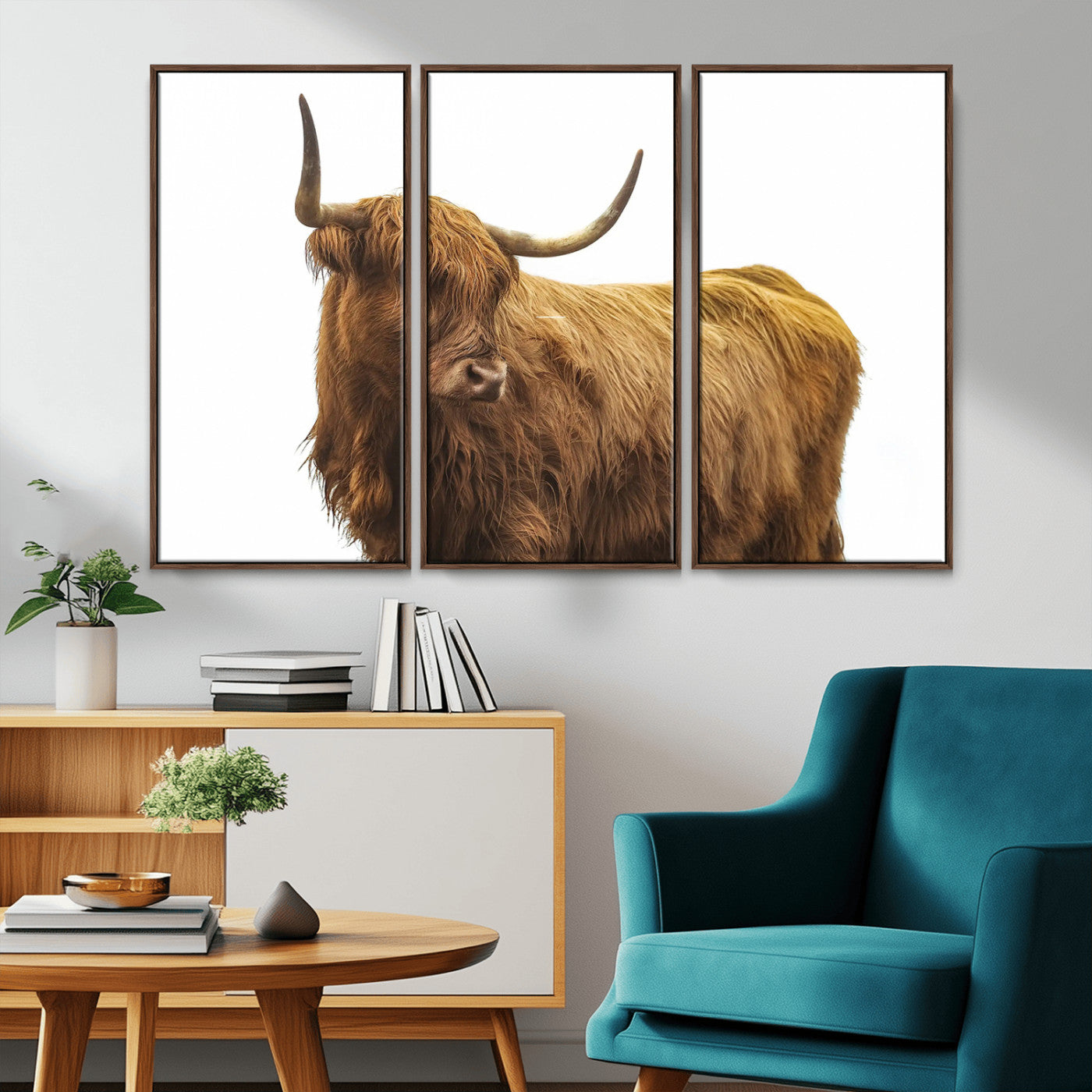 MGV-FC-48X32-3P - Highland Cow Wall Art Canvas Print, Framed Farmhouse Wall Art Art Picture Print, Rustic Animal Decor Perfect Rustic Farmhouse Decor Artwork